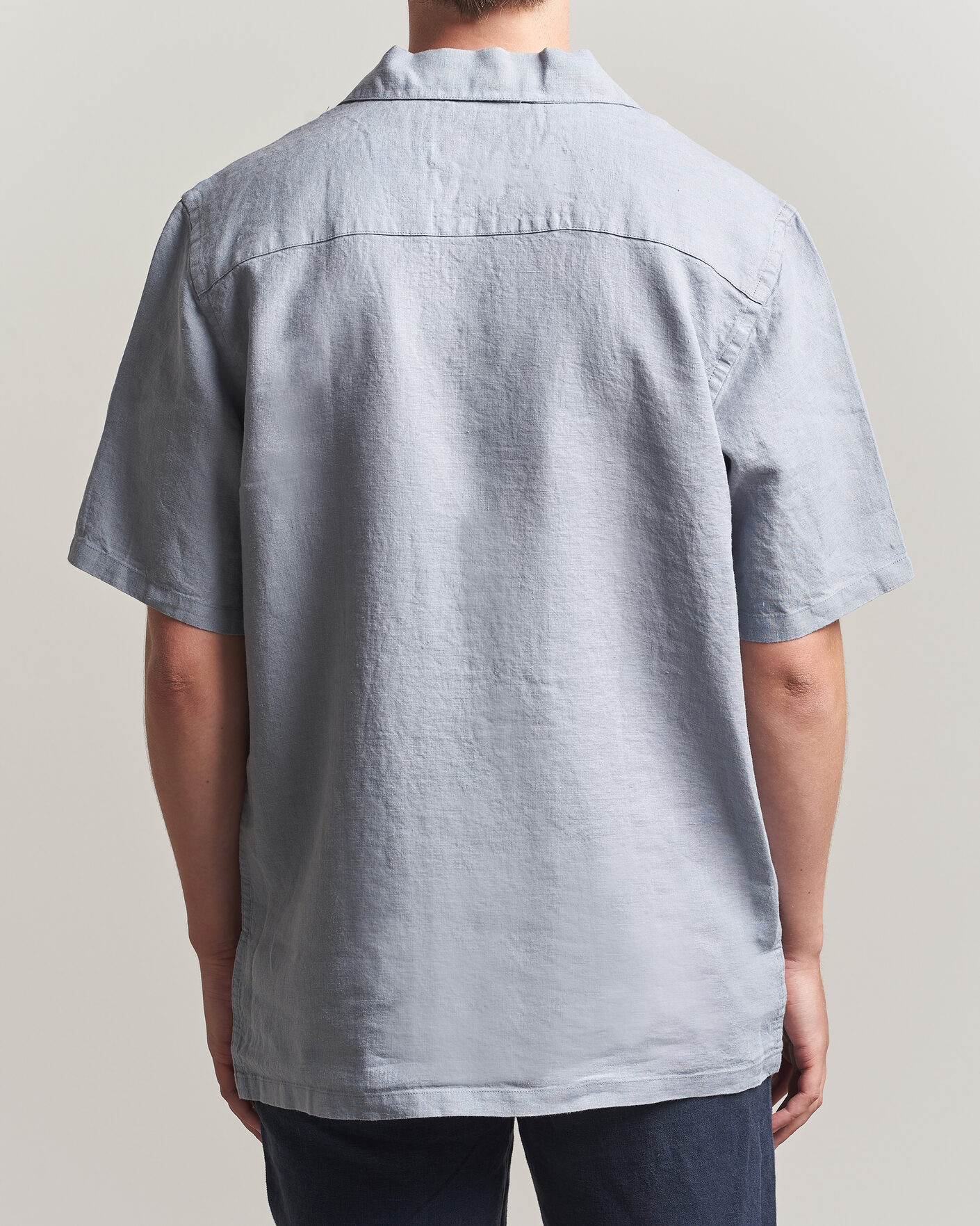 Herren | Hemden | A Day's March | Yamu Linen Short Sleeve Shirt Rock Blue