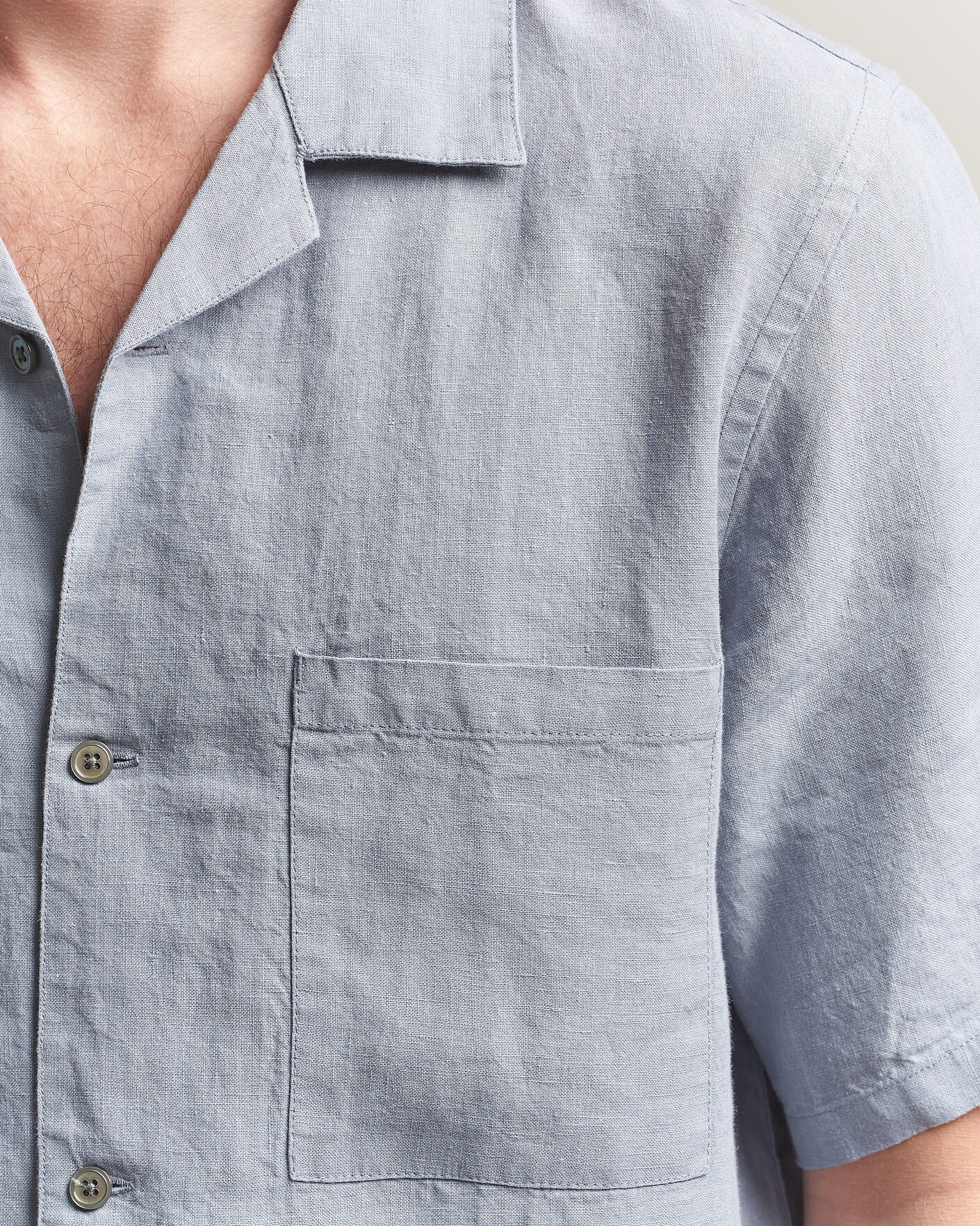 Herren | Hemden | A Day's March | Yamu Linen Short Sleeve Shirt Rock Blue