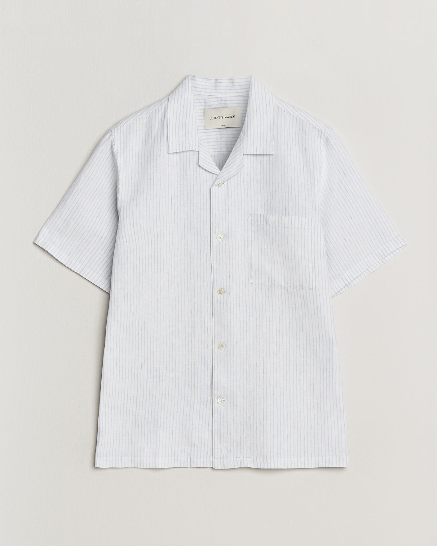 Herren | Hemden | A Day's March | Yamu Striped Linen Short Sleeve Shirt White