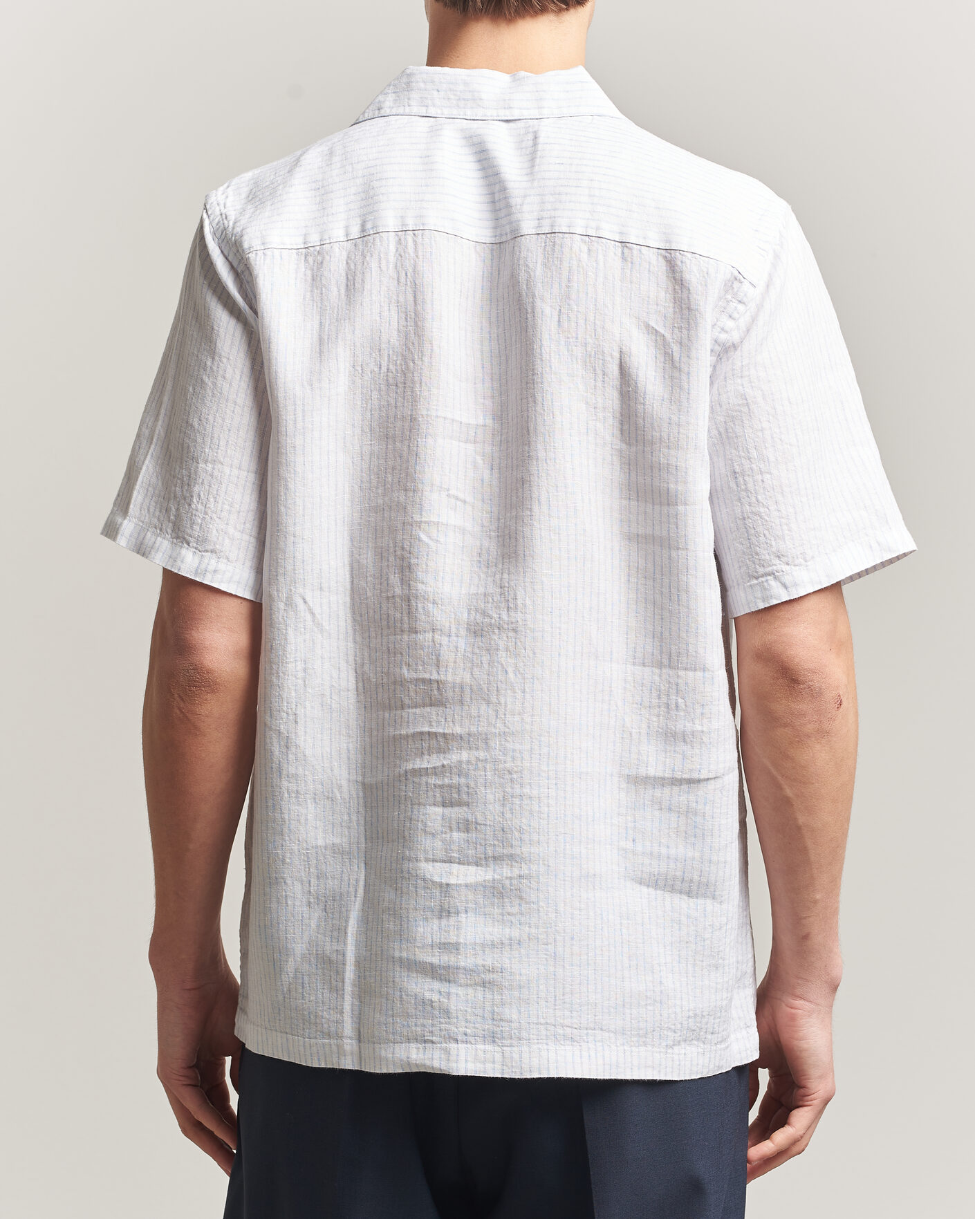 Herren | Hemden | A Day's March | Yamu Striped Linen Short Sleeve Shirt White