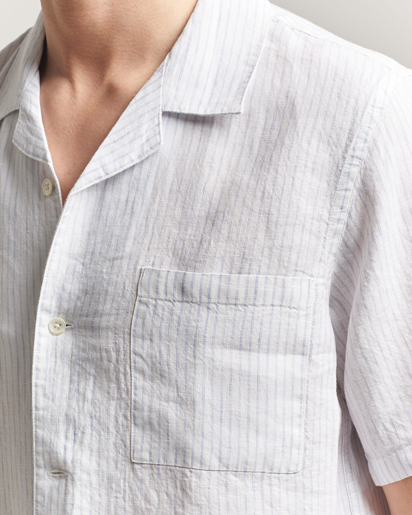 Herren | Hemden | A Day's March | Yamu Striped Linen Short Sleeve Shirt White