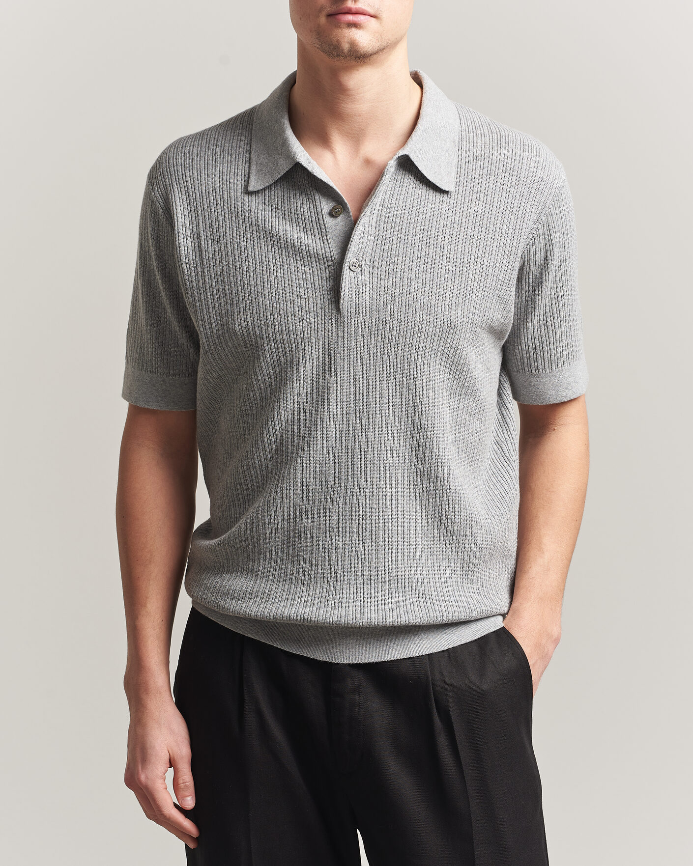 Herren | Poloshirts | A Day's March | Aspen Structured Knitted Polo Grey