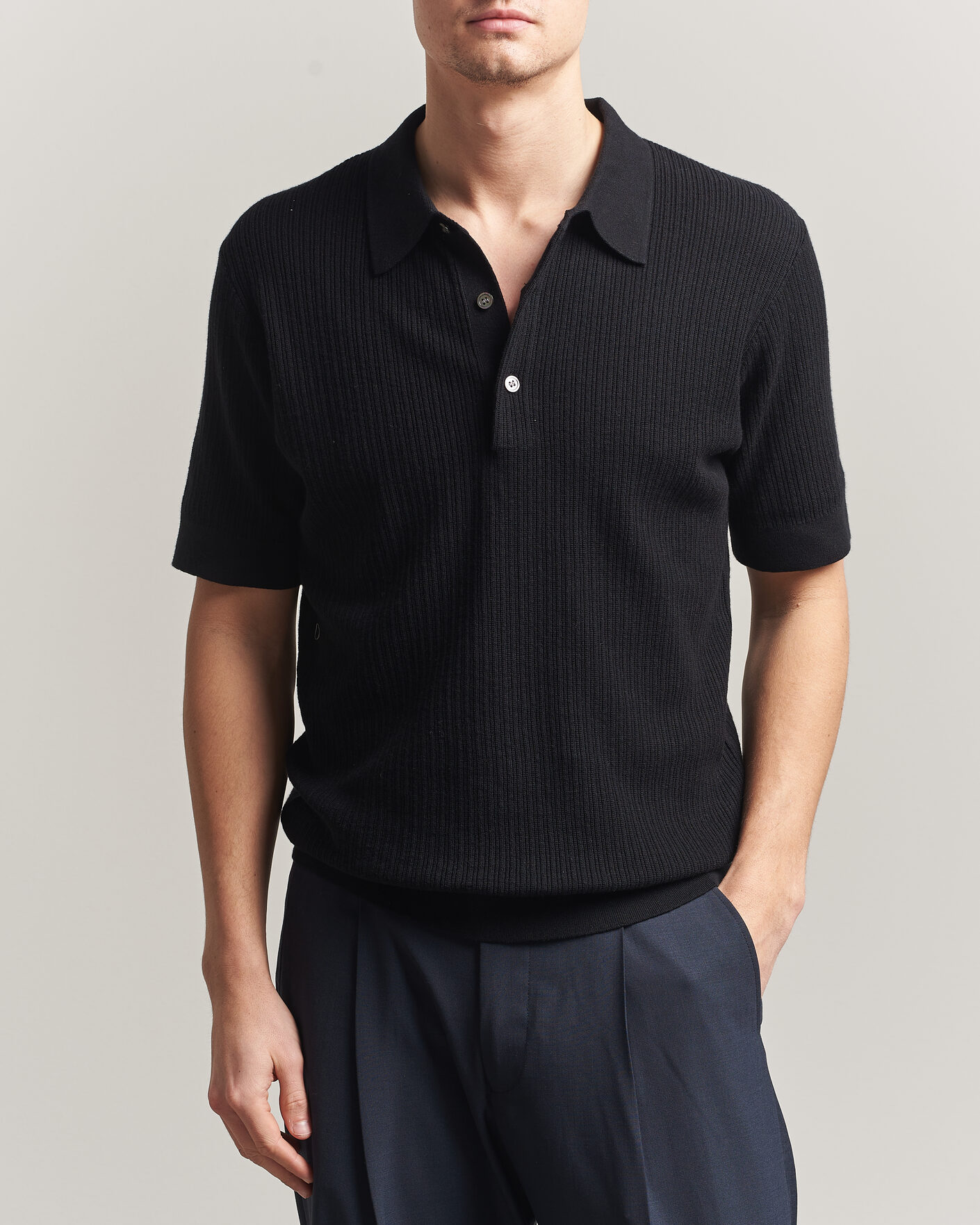 Herren | Poloshirts | A Day's March | Aspen Structured Knitted Polo Black