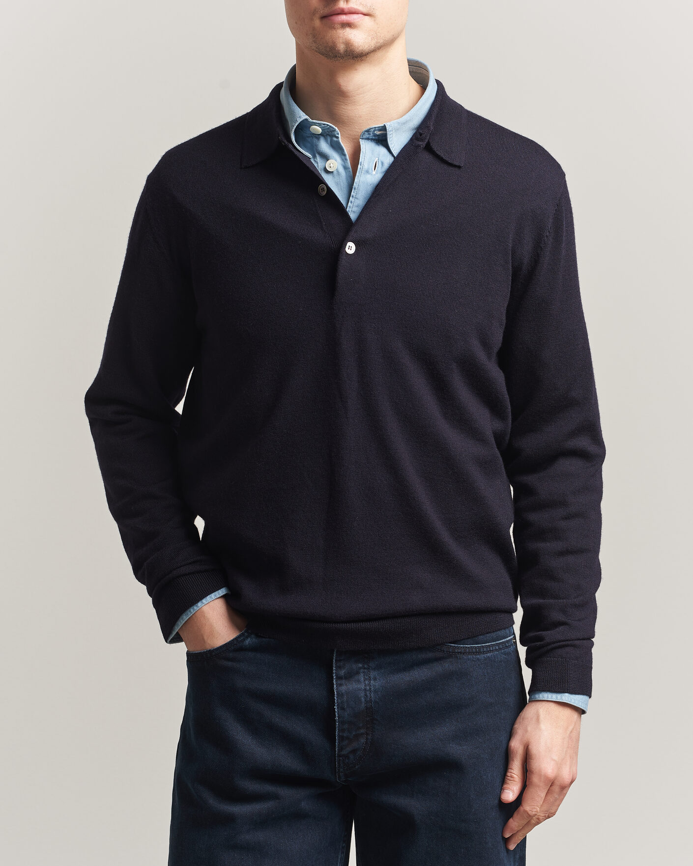 Herren | Pullover | A Day's March | Ambroz Merino Polo Navy