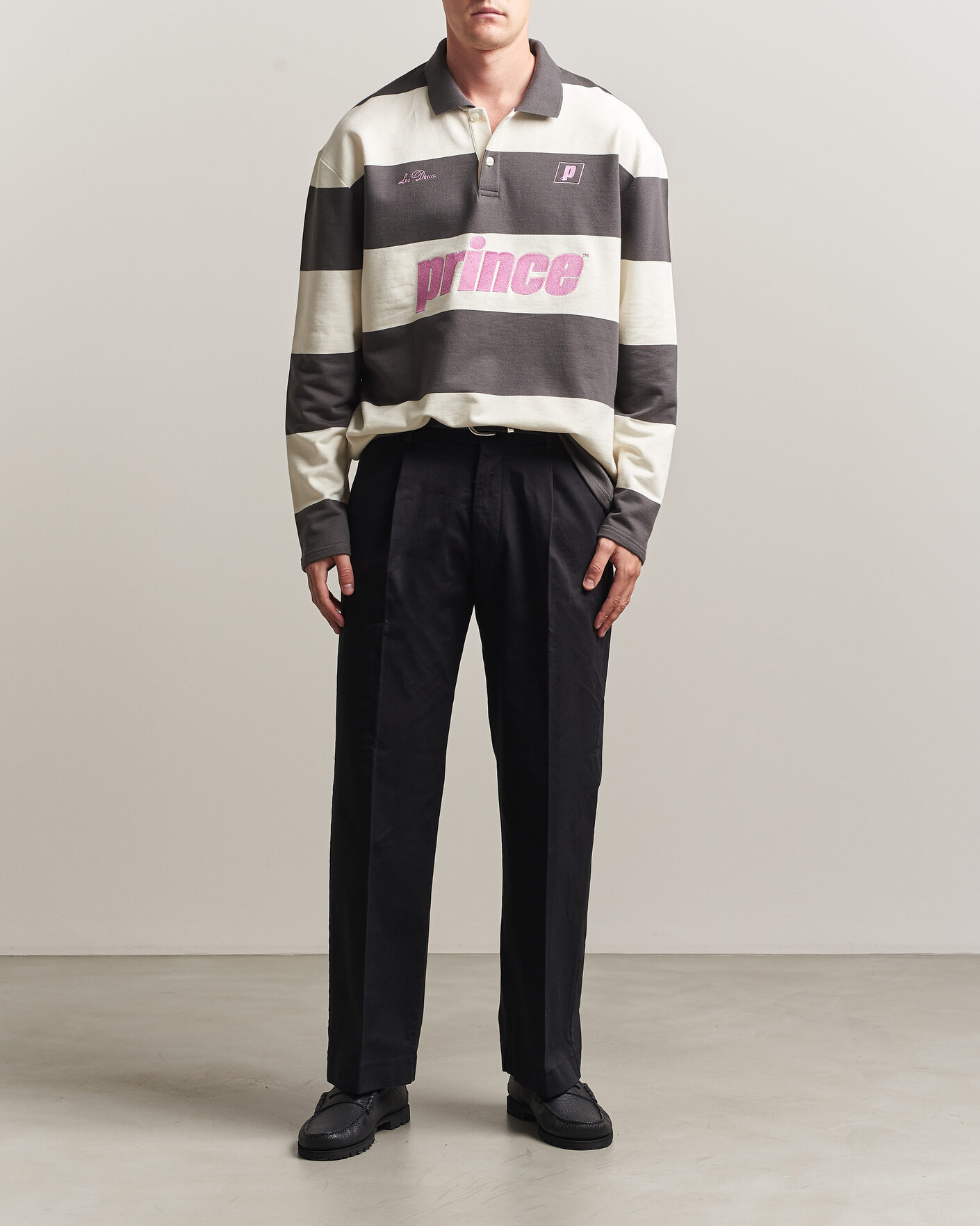 Herren | Pullover | LES DEUX | Prince Striped Long Sleeve Polo Raven Gray