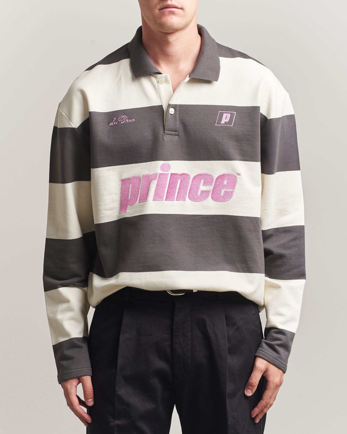 Herren | Pullover | LES DEUX | Prince Striped Long Sleeve Polo Raven Gray