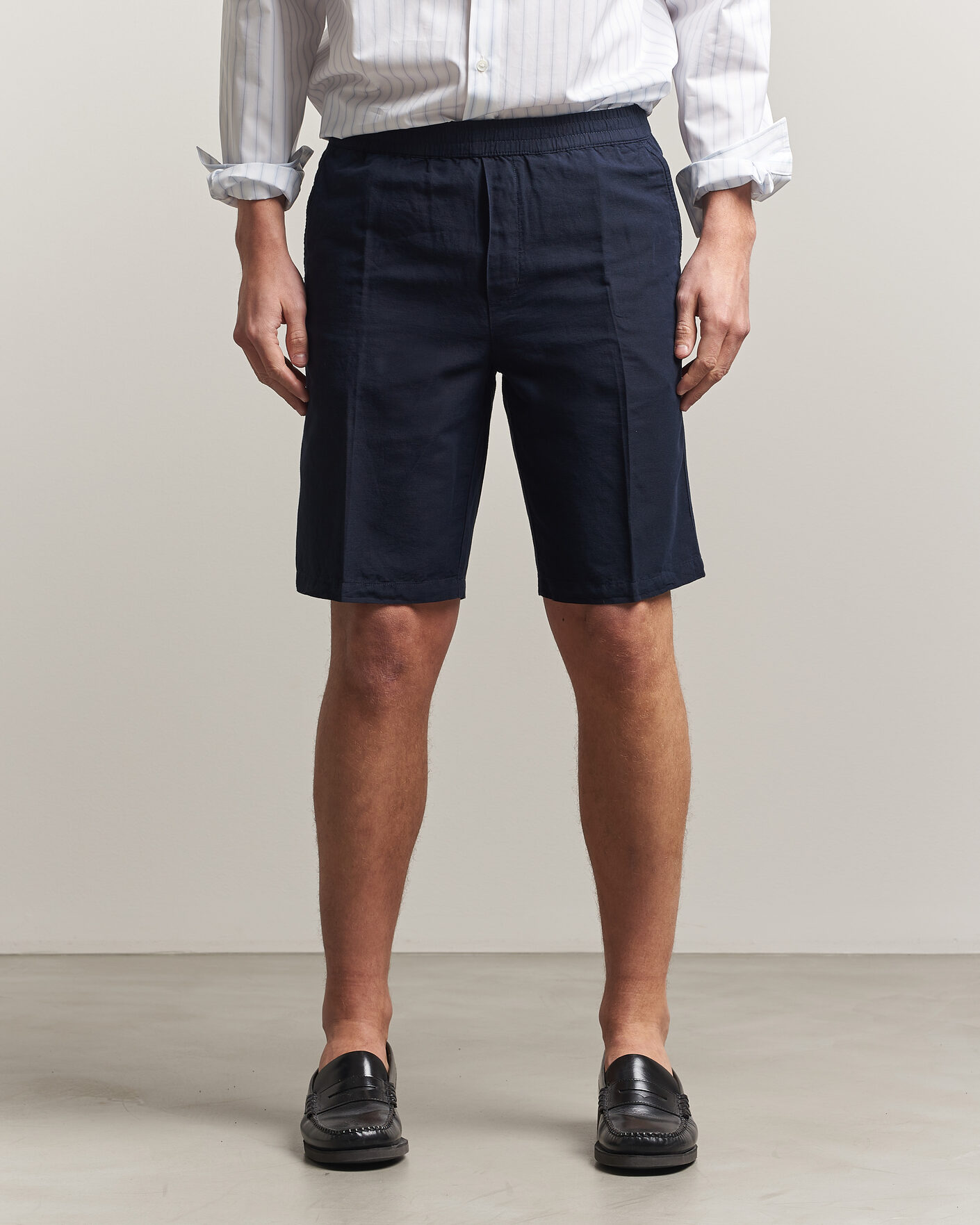 Herren | Shorts | Filippa K | Theo Relaxed Linen/Cotton Drawstring Shorts Navy