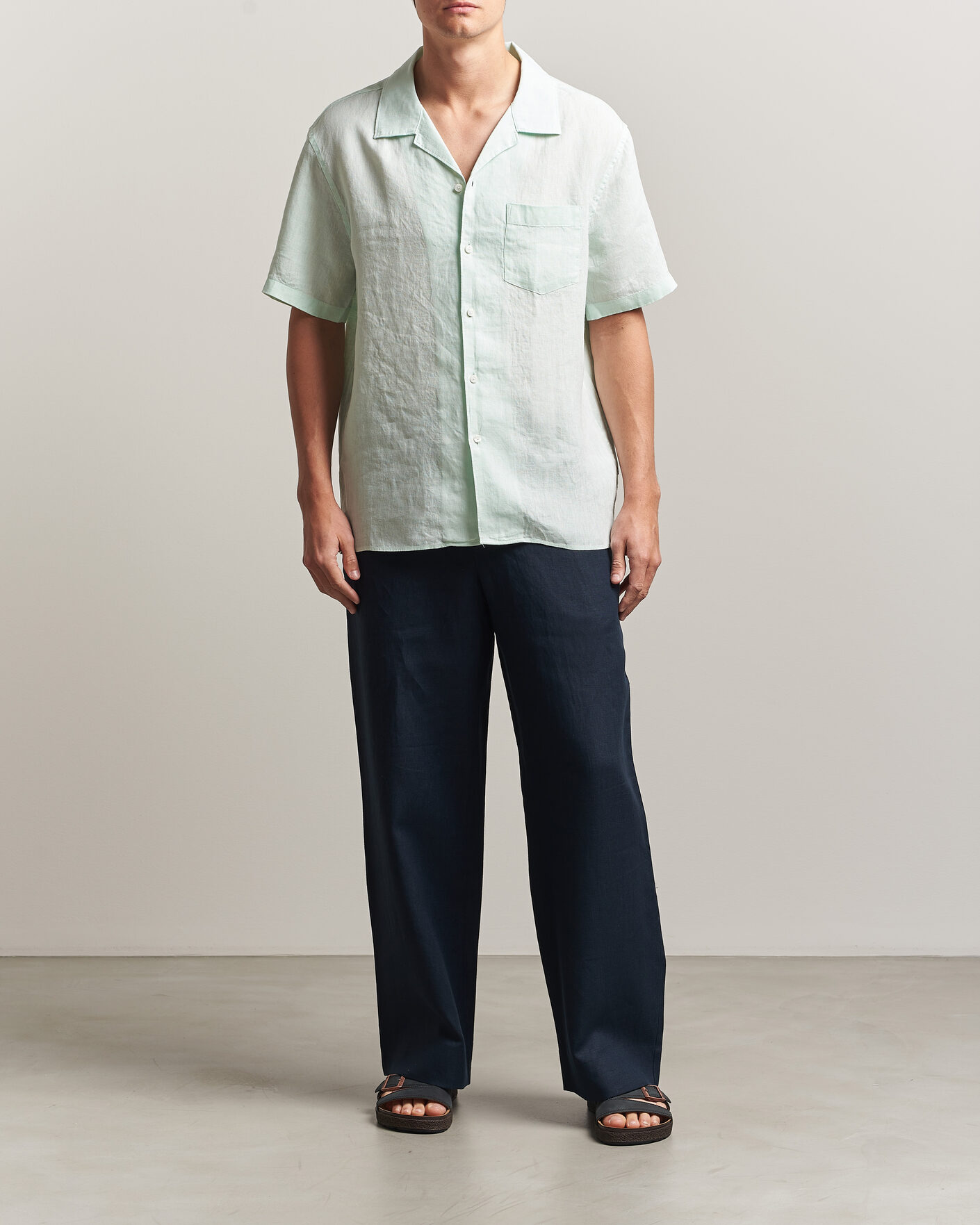 Herren | Hemden | J.Lindeberg | Elio Linen Short Sleeve Shirt Bay Green