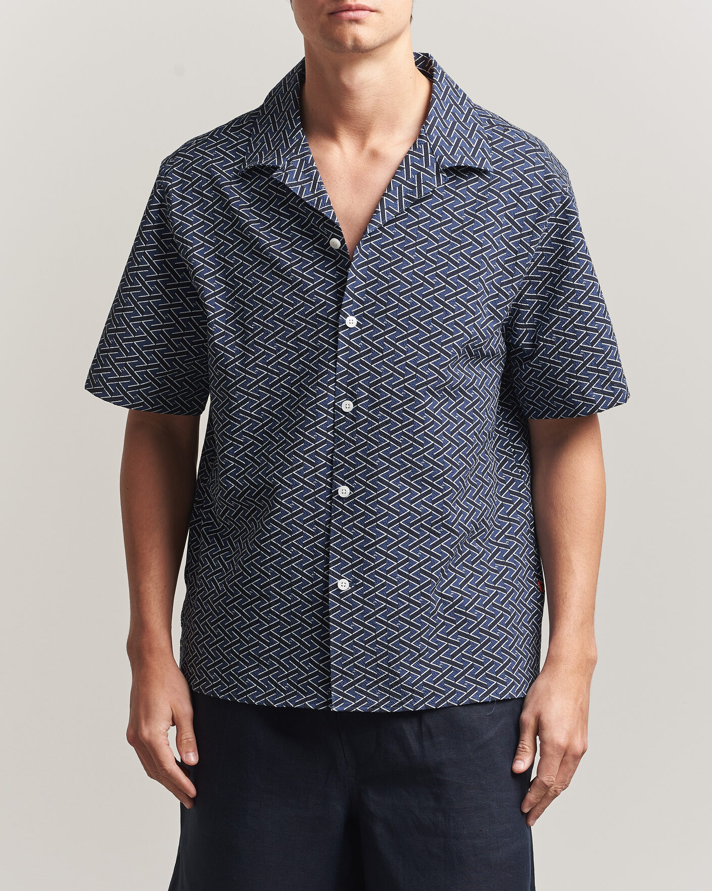 Herren | Hemden | J.Lindeberg | Donso Geo Printed Resort Shirt Estate Navy