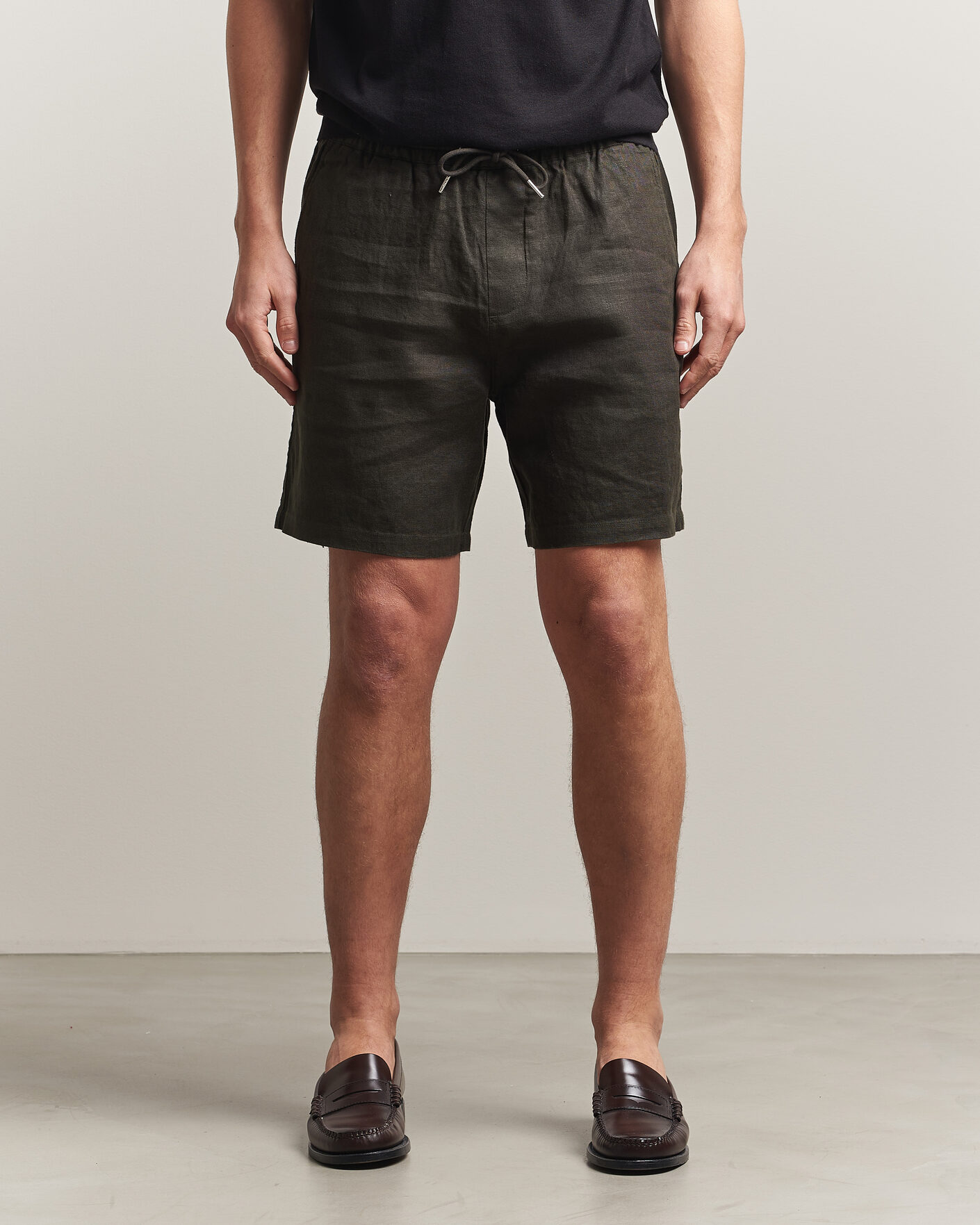 Herren | Shorts | NN07 | Gregor Linen Drawstring Shorts Dark Army