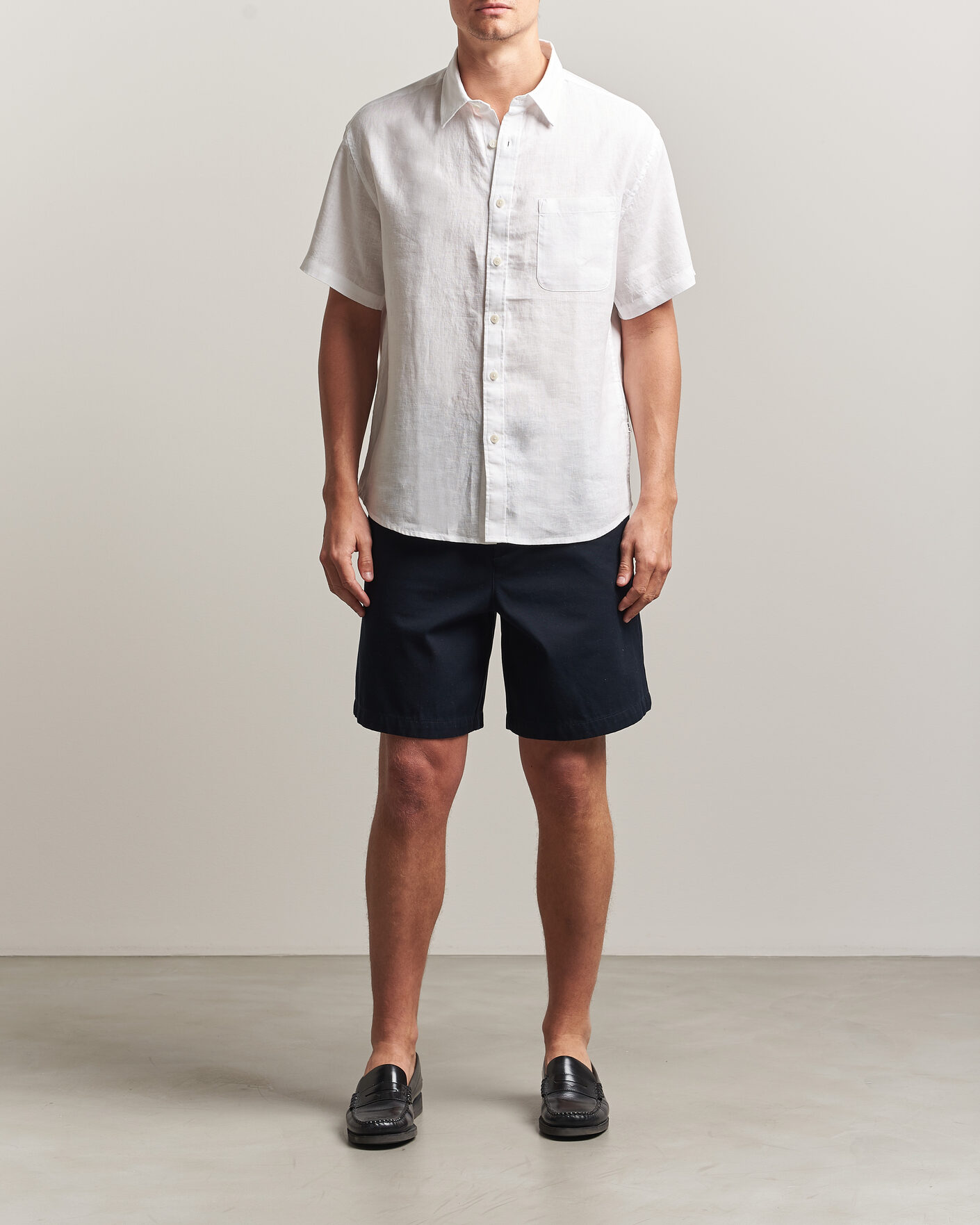 Herren | Hemden | NN07 | Deon Linen Short Sleeve Shirt White