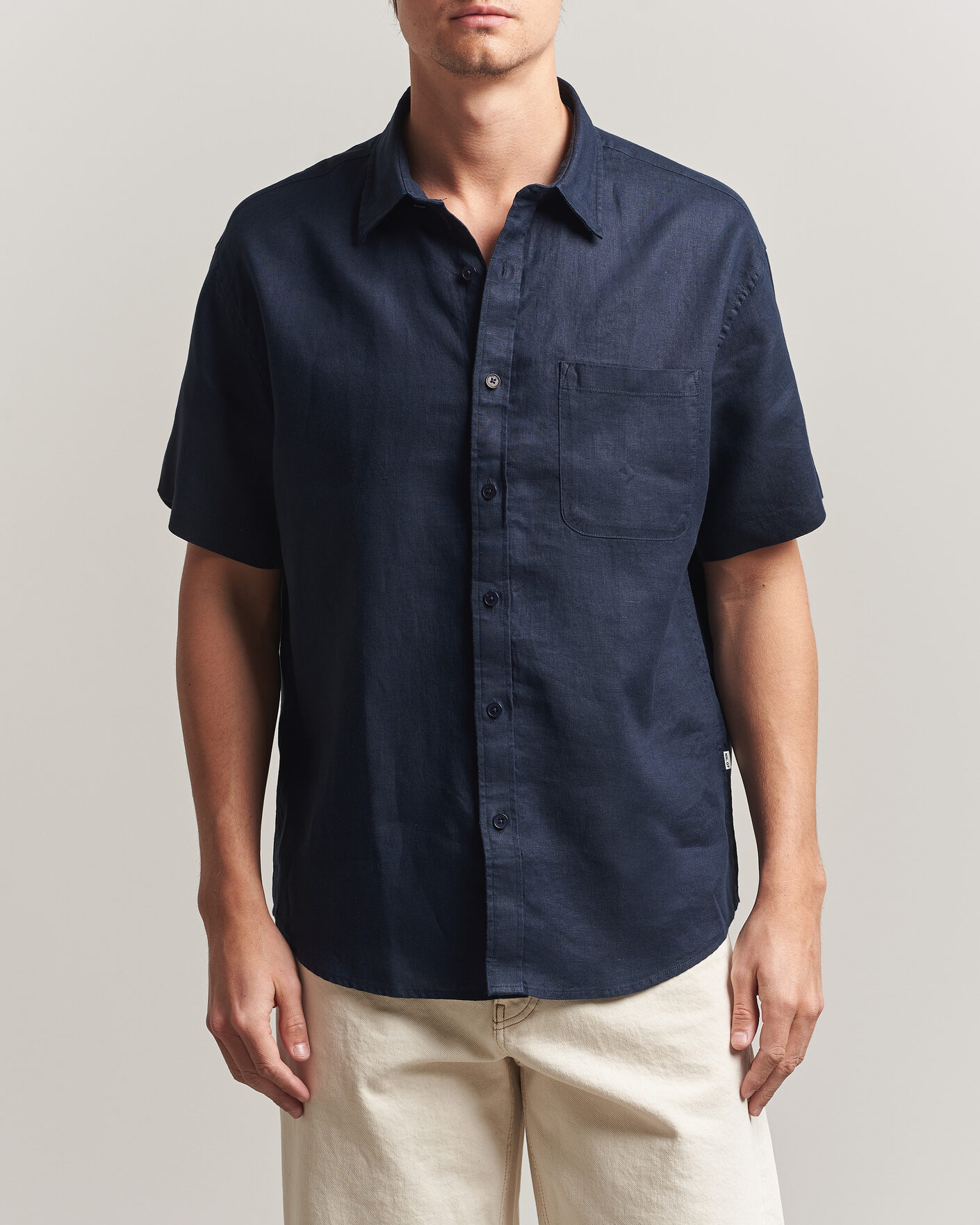 Herren | Hemden | NN07 | Deon Linen Short Sleeve Shirt Navy Blue