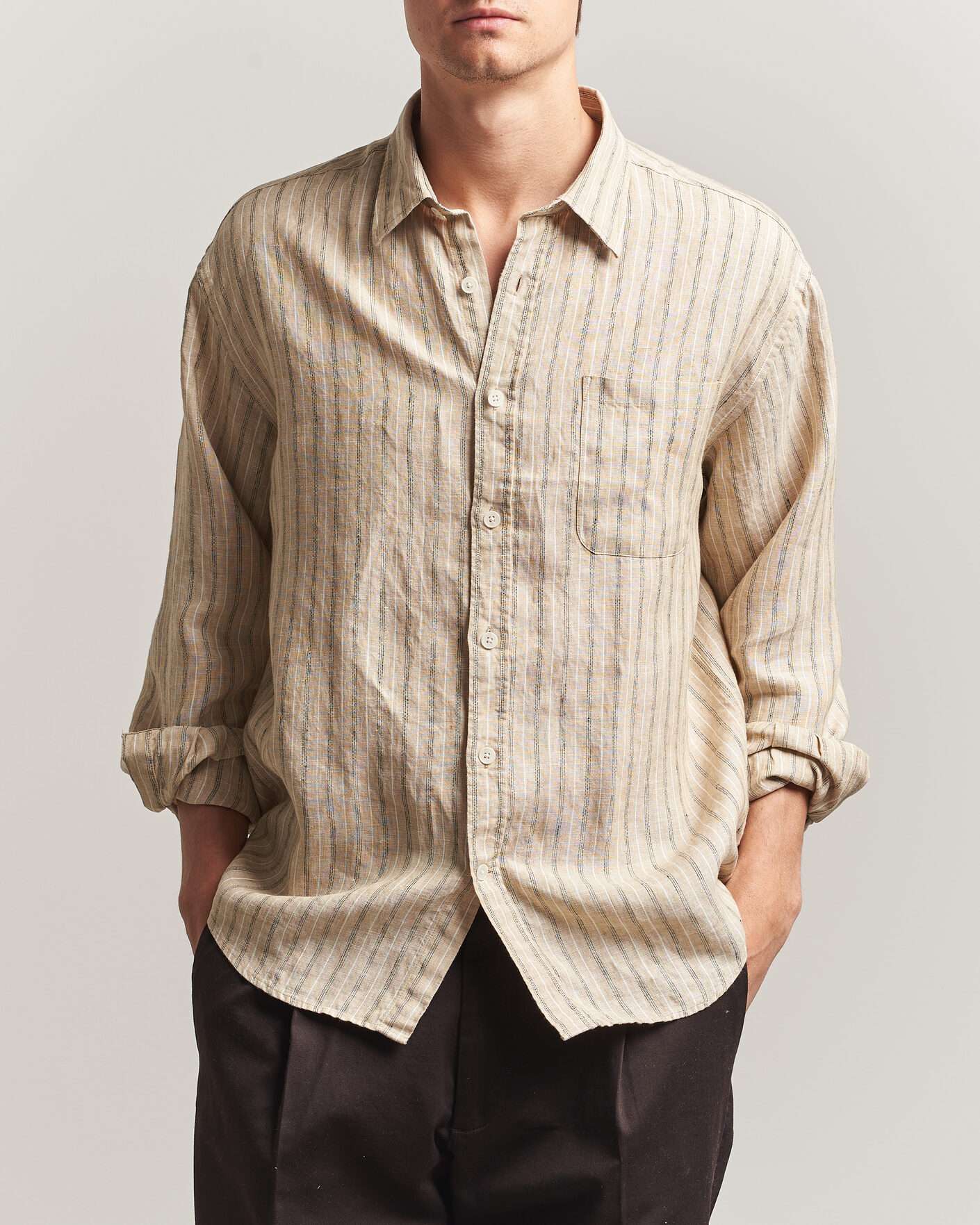 Herren | Hemden | NN07 | Deon Linen Shirt Black Stripe