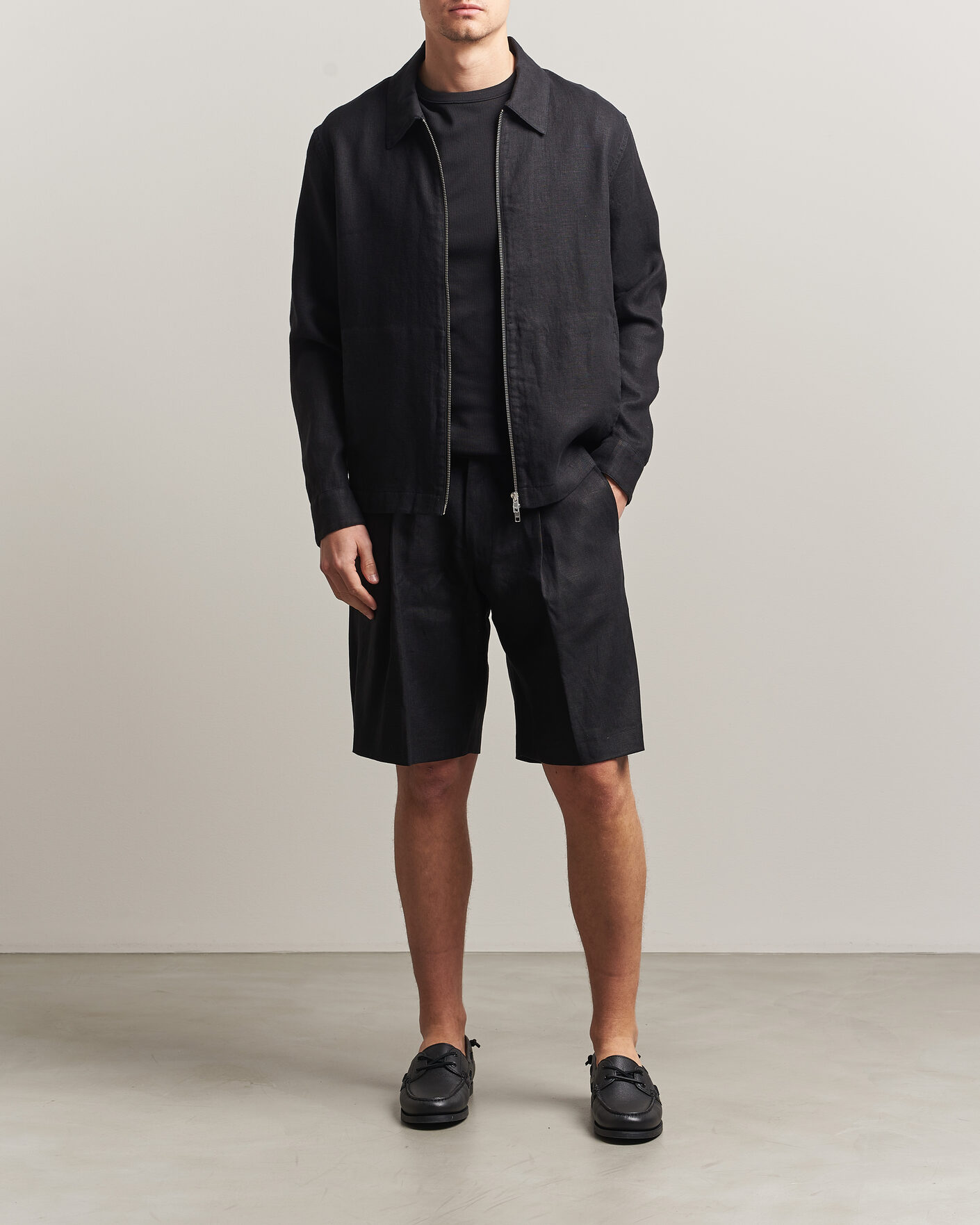 Herren | Hemden | NN07 | Alban Linen Full Zip Overshirt Black