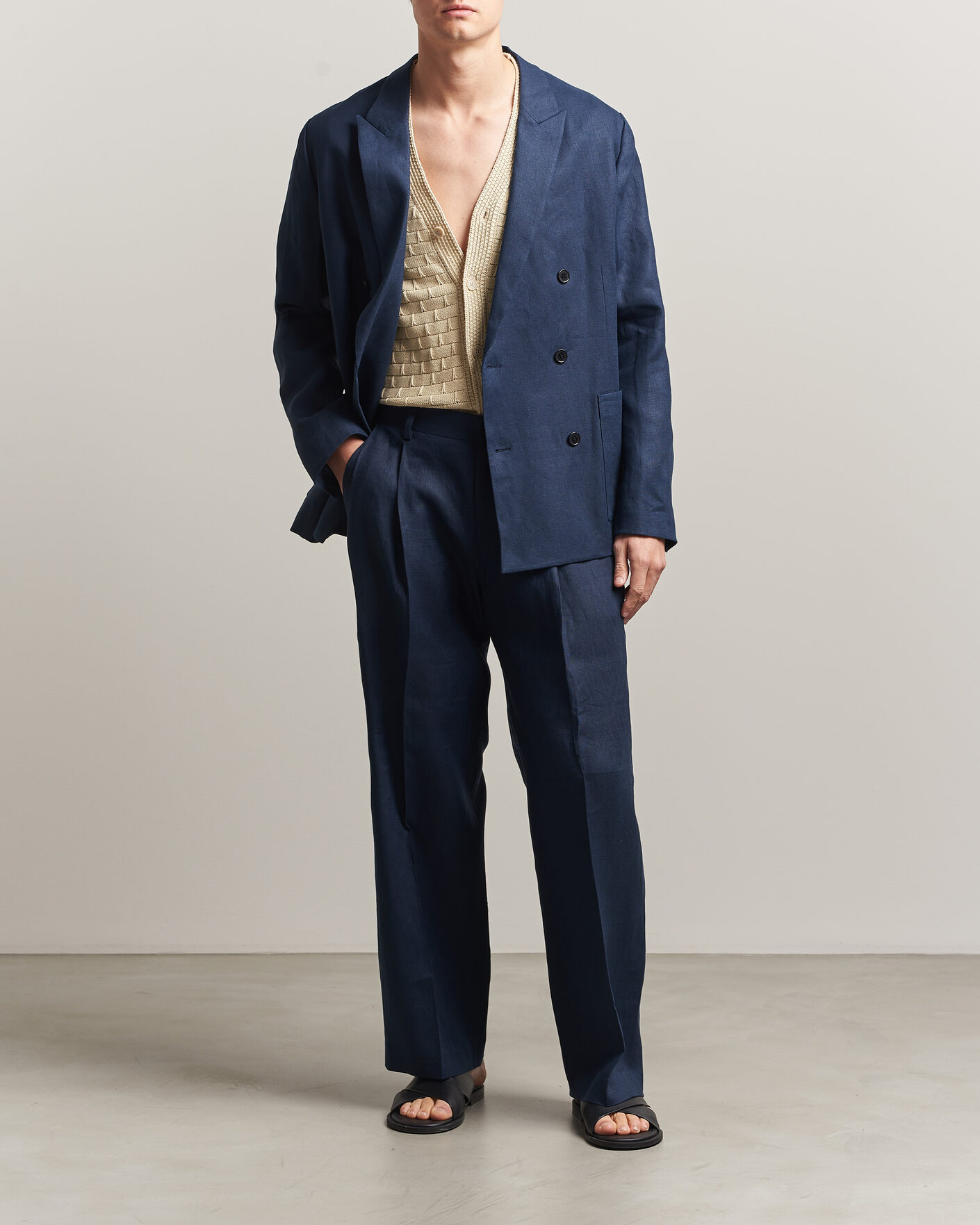 Herren | Hosen | NN07 | Justin Linen Double Pleated Trousers Navy Blue