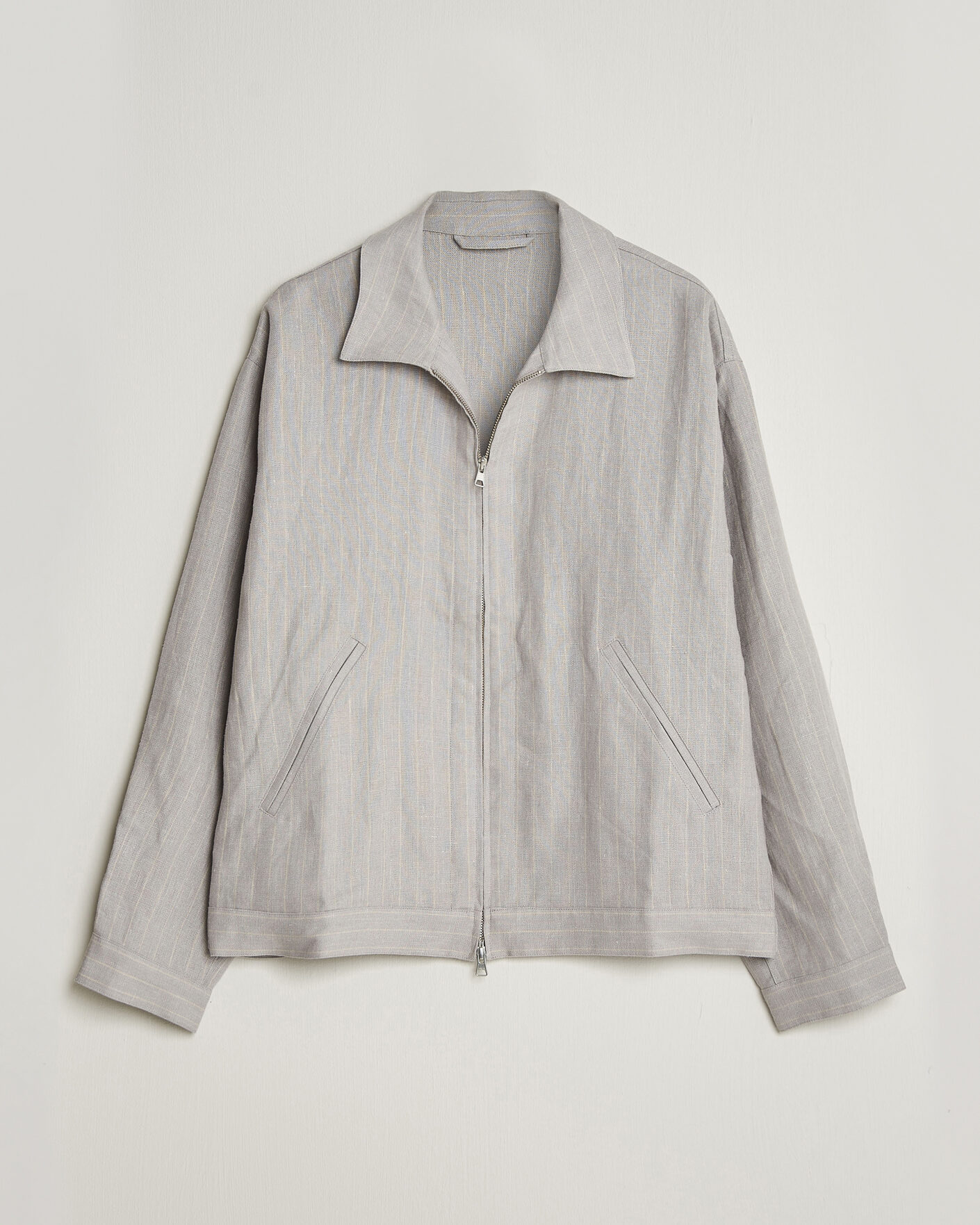 Herren | Hemden | NN07 | Petrus Pinstriped Linen Full Zip Overshirt Grey
