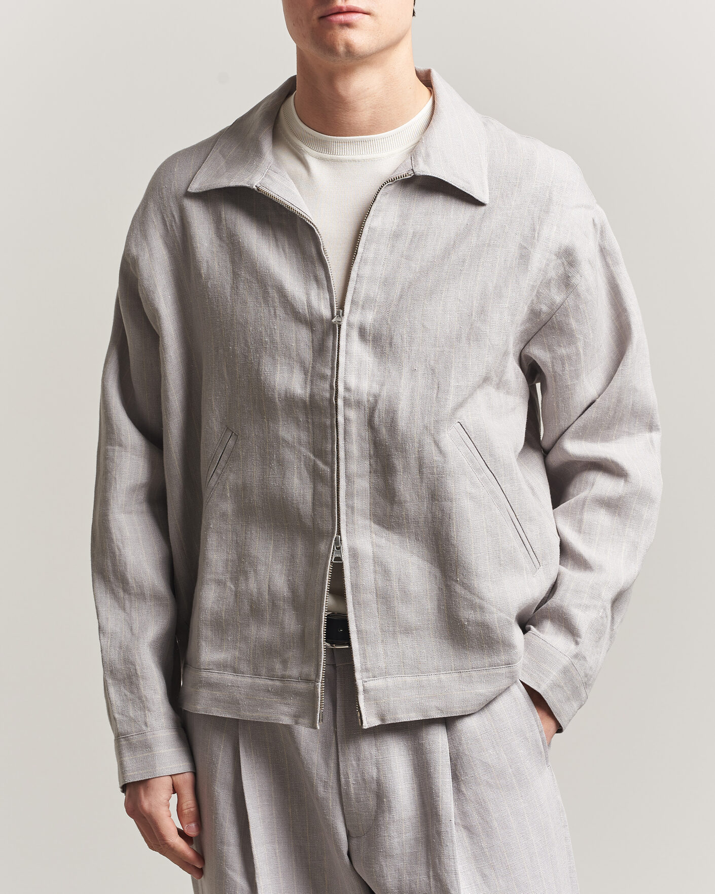 Herren | Hemden | NN07 | Petrus Pinstriped Linen Full Zip Overshirt Grey