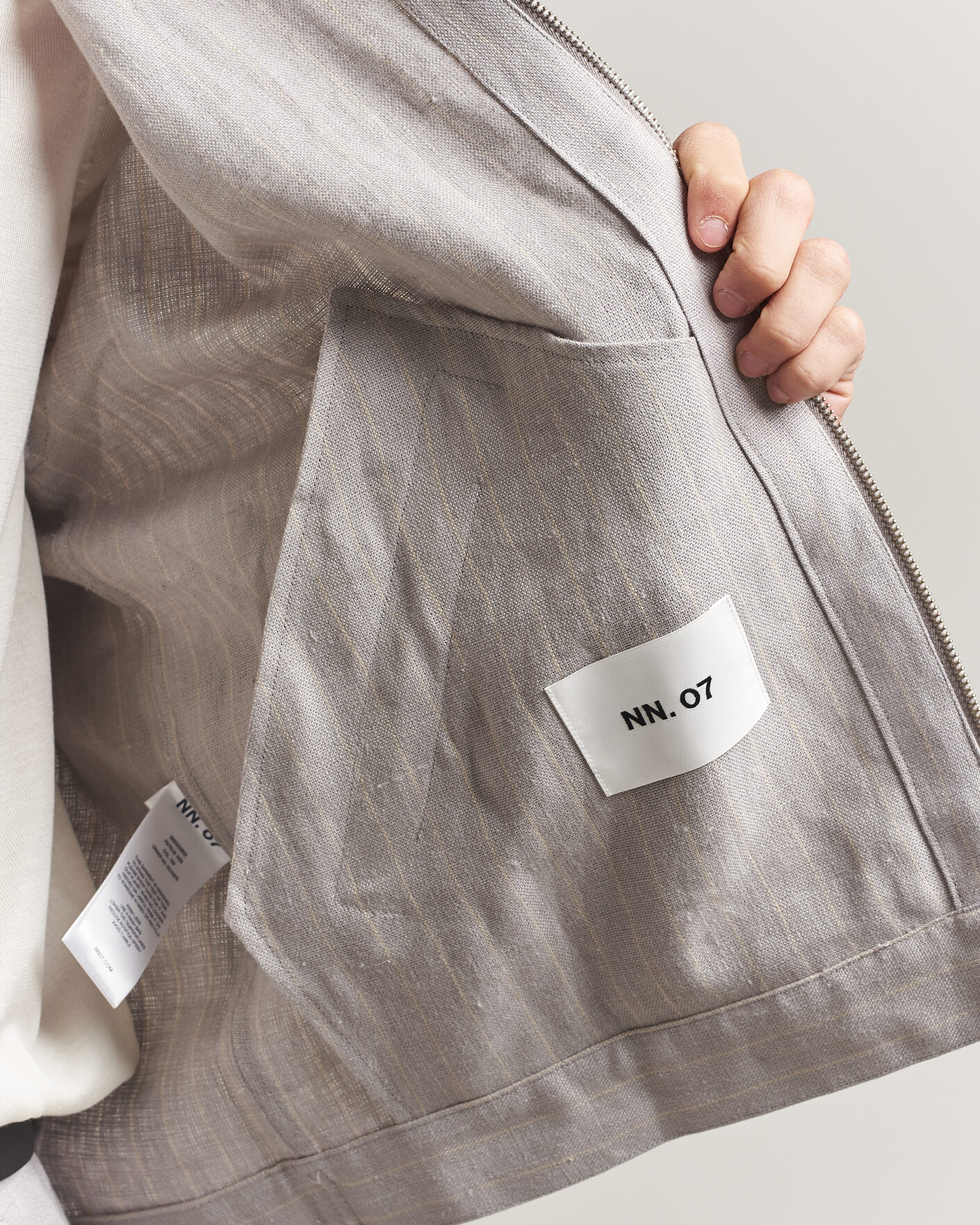 Herren | Hemden | NN07 | Petrus Pinstriped Linen Full Zip Overshirt Grey