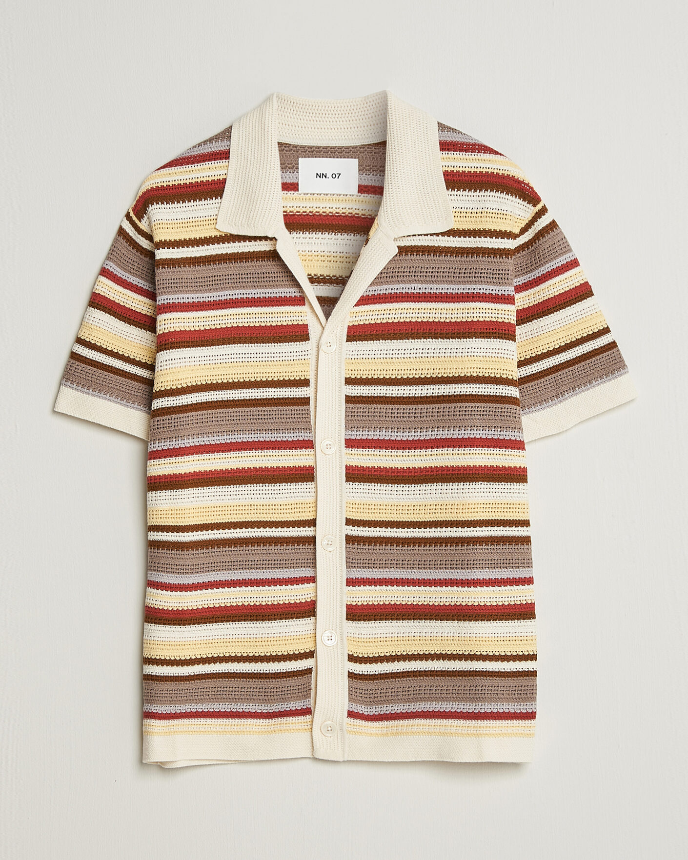 Herren | Hemden | NN07 | Lars Striped Knitted Short Sleeve Shirt Ivory Multi