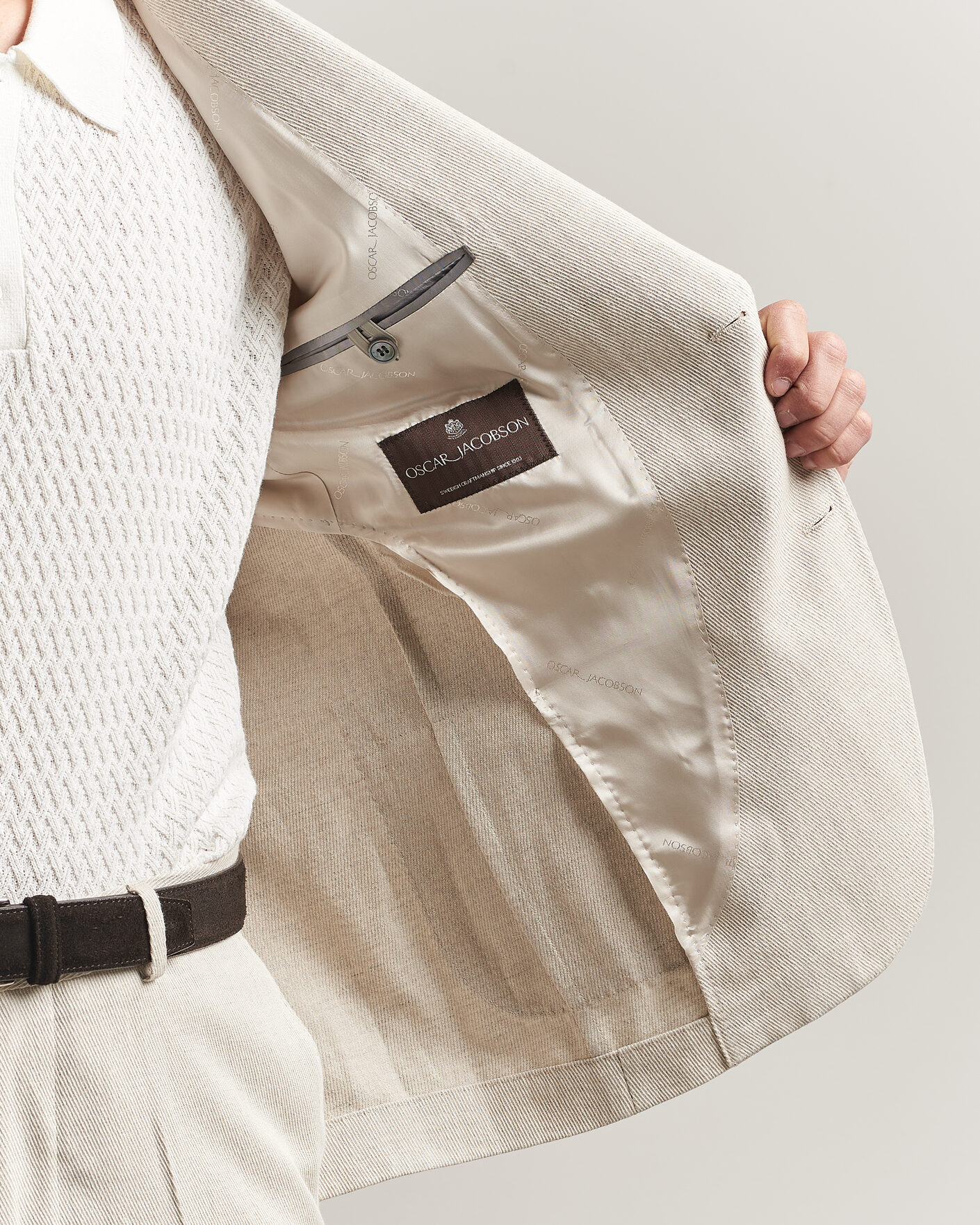 Herren | Sakkos | Oscar Jacobson | Ferry Patch Cotton/Linen Blazer Off White