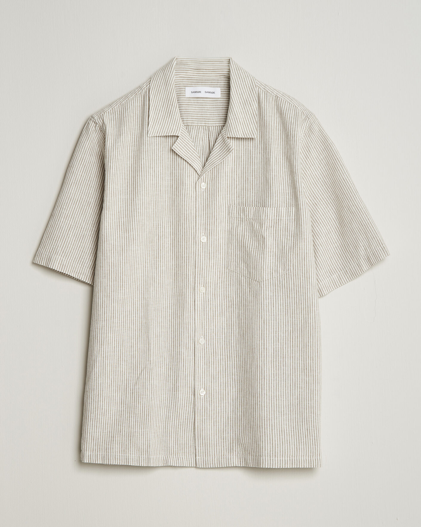 Herren | Hemden | Samsøe Samsøe | Oscar Linen/Cotton Striped Short Sleeve Shirt Aluminum