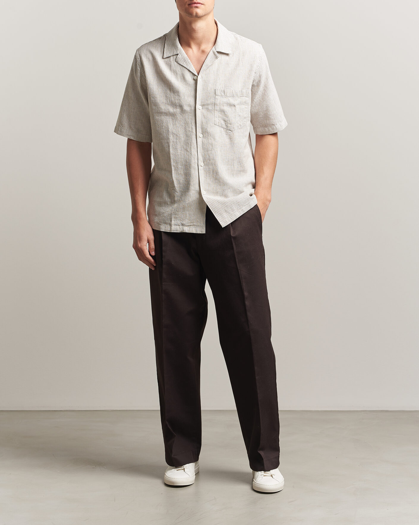 Herren | Hemden | Samsøe Samsøe | Oscar Linen/Cotton Striped Short Sleeve Shirt Aluminum