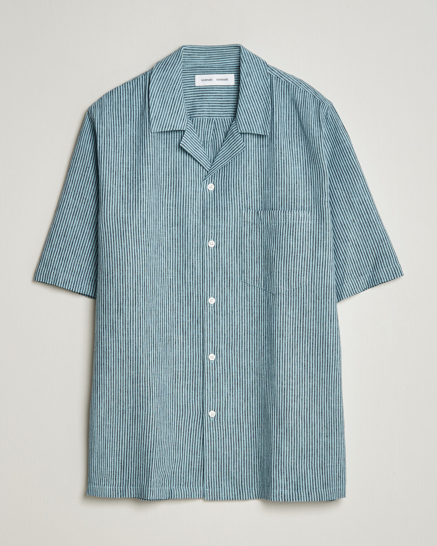 Herren | Hemden | Samsøe Samsøe | Oscar Linen/Cotton Striped Short Sleeve Shirt Tourmaline