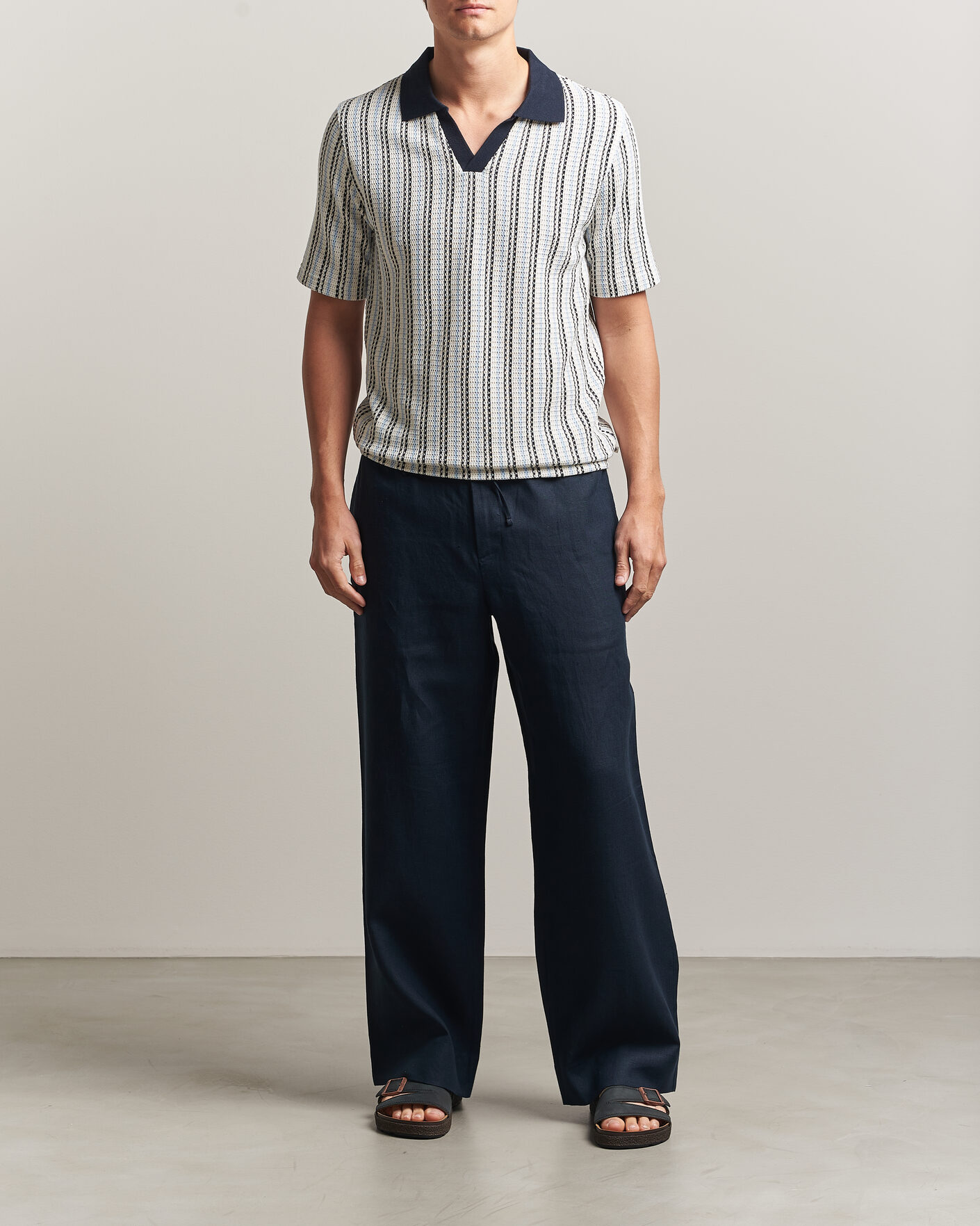 Herren | Poloshirts | Samsøe Samsøe | Mac Striped Knitted Polo Blue/White