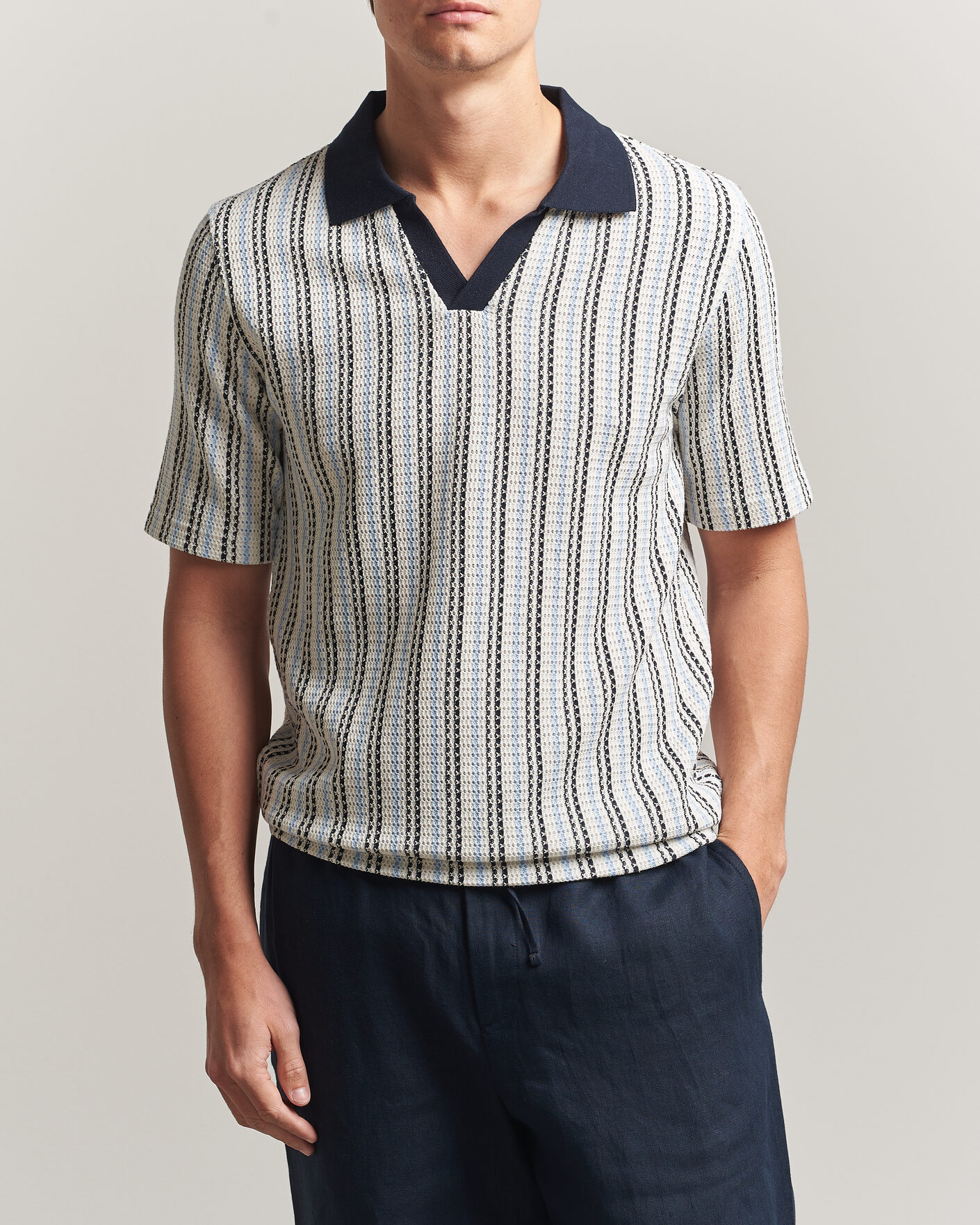Herren | Poloshirts | Samsøe Samsøe | Mac Striped Knitted Polo Blue/White