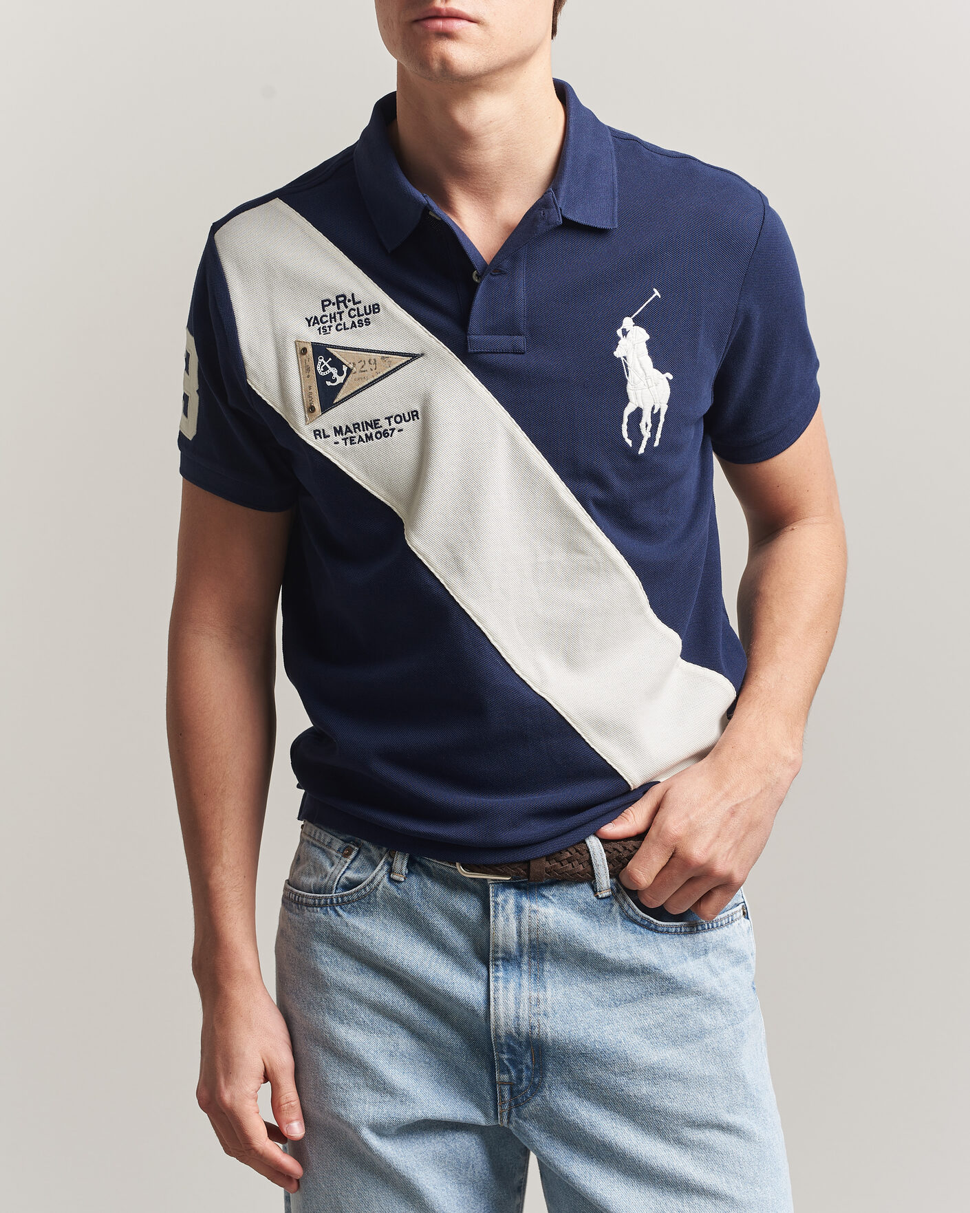 Herren | Poloshirts | Polo Ralph Lauren | Custom Slim Diagonal Stipe Polo Newport Navy/Nevis