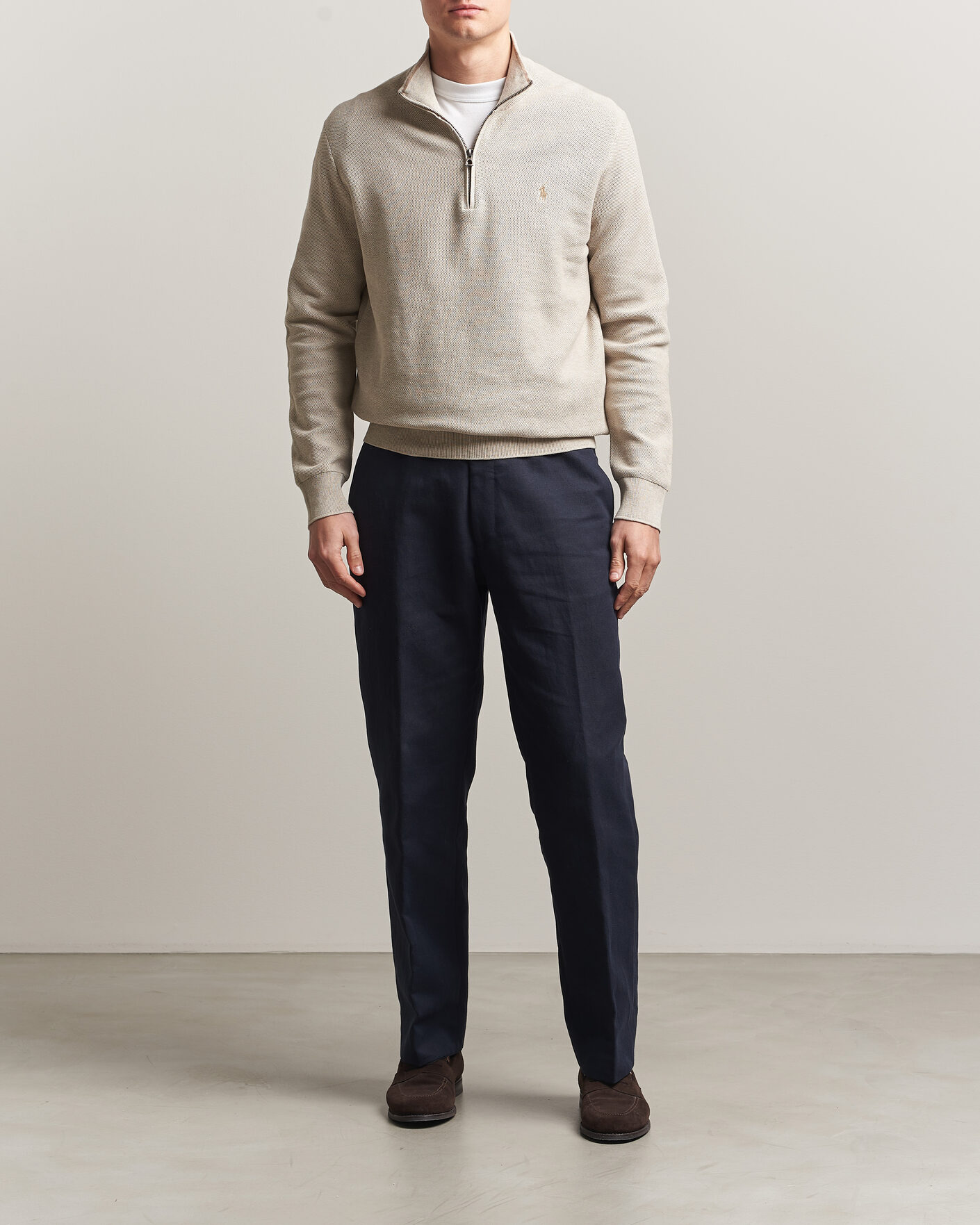 Herren | Pullover | Polo Ralph Lauren | Textued Half-Zip Light Walnut Brown Heather
