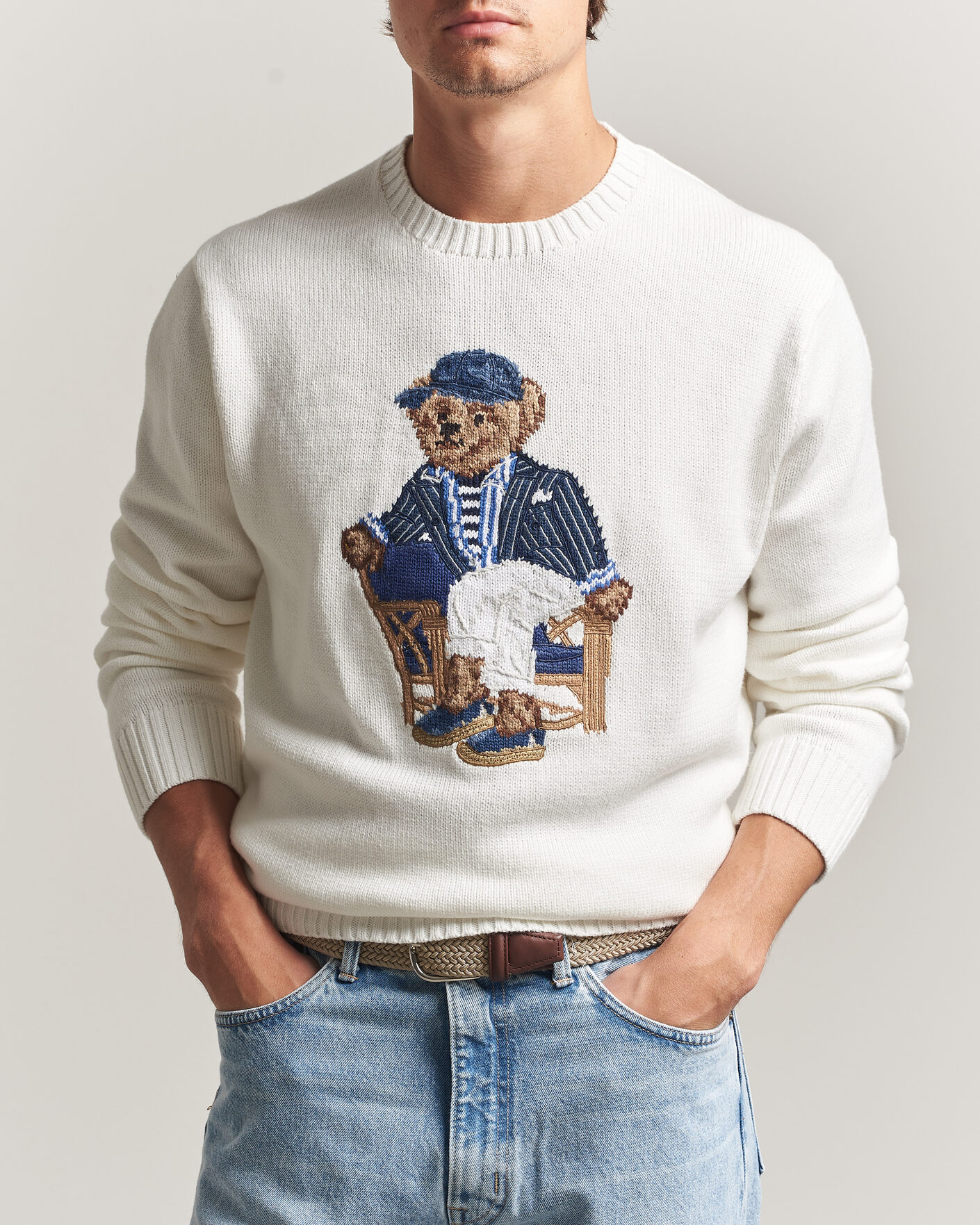 Herren | Pullover | Polo Ralph Lauren | Newport Bear Cotton/Linen Sweater Deckwash White