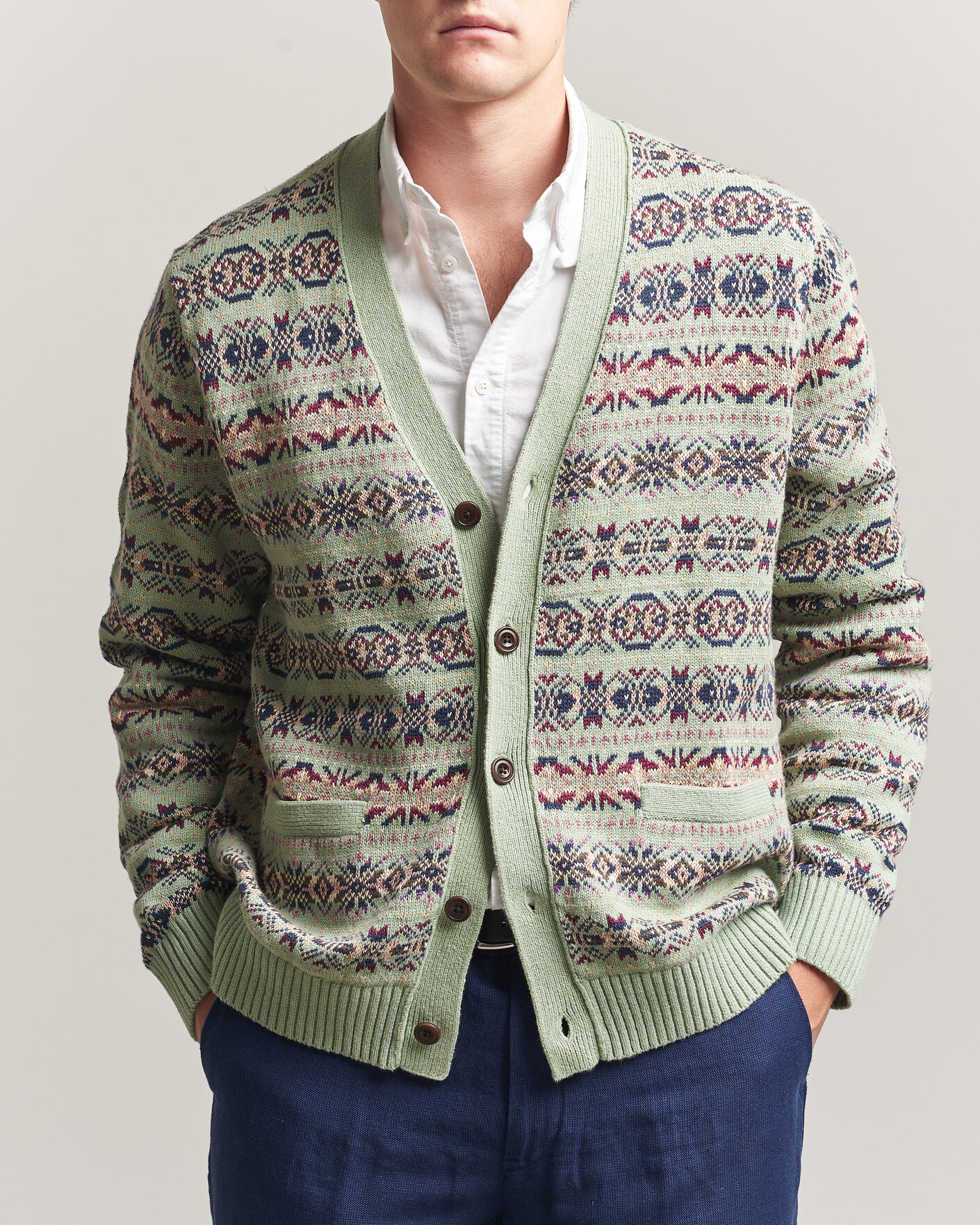 Herren | Pullover | Polo Ralph Lauren | Cotton/Linen Fairisle Cardigan Green Combo
