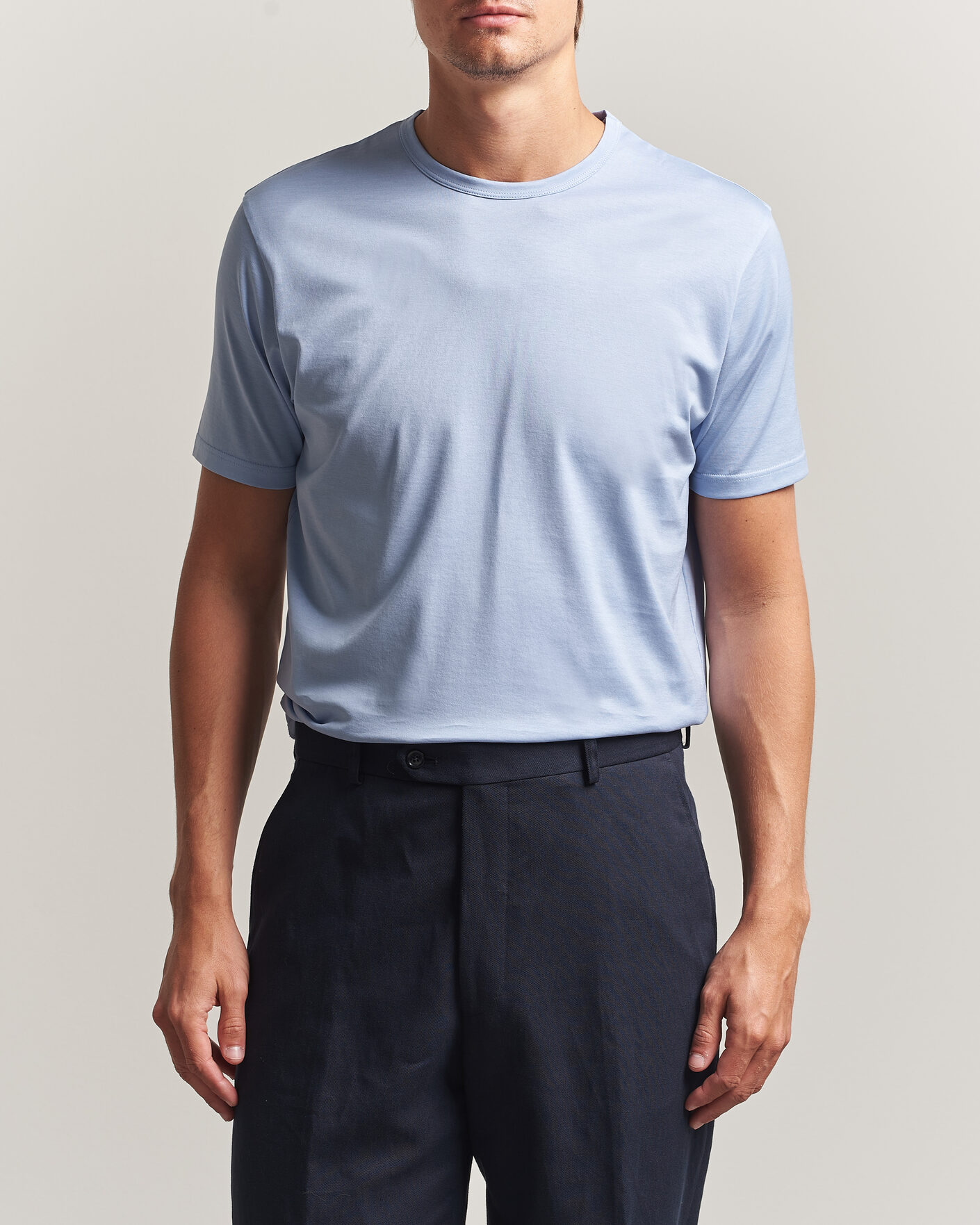 Herren | T-Shirts | Sunspel | Crew Neck Q82 Cotton T-Shirt Sky Blue
