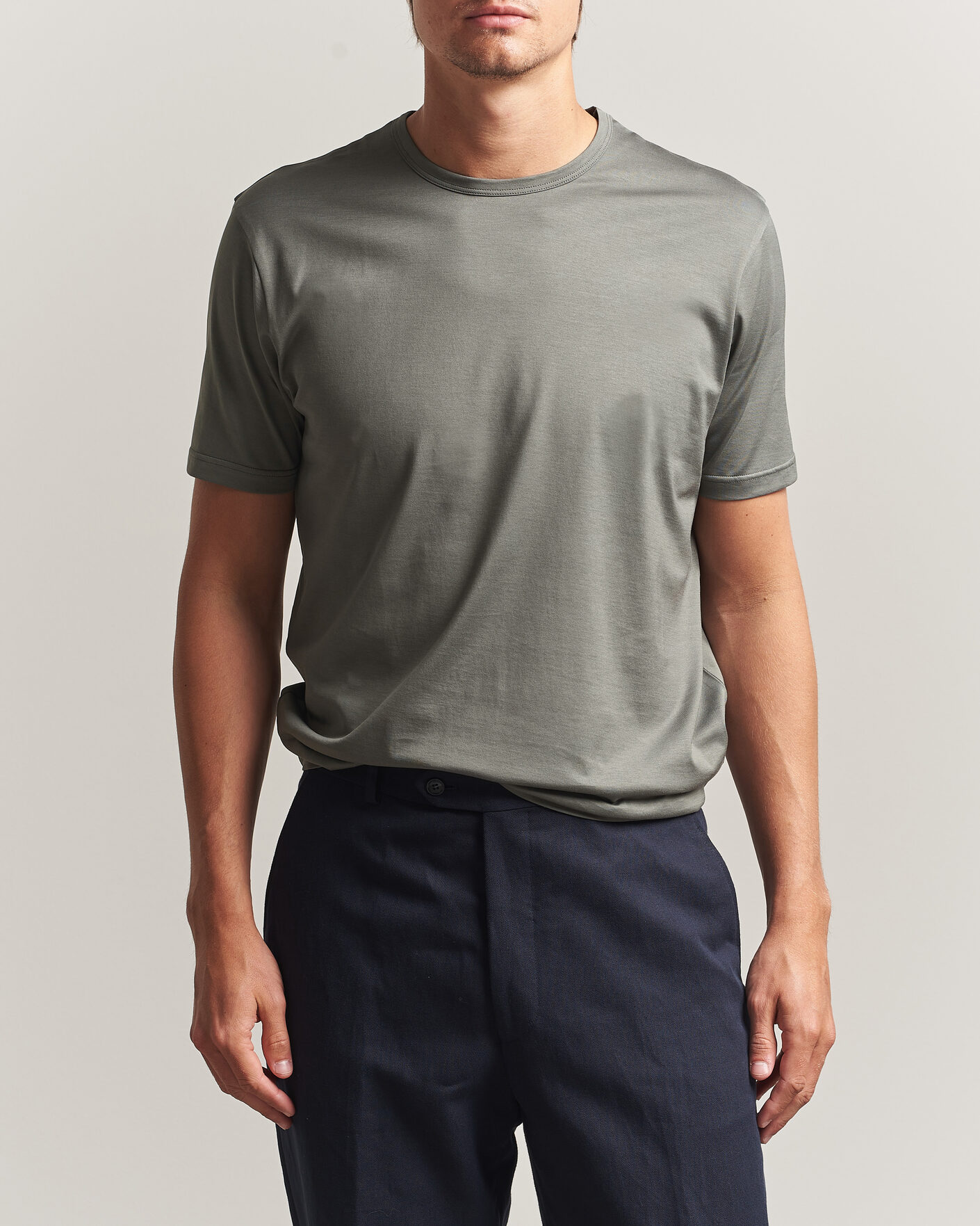 Herren | T-Shirts | Sunspel | Crew Neck Q82 Cotton T-Shirt Fossil Grey