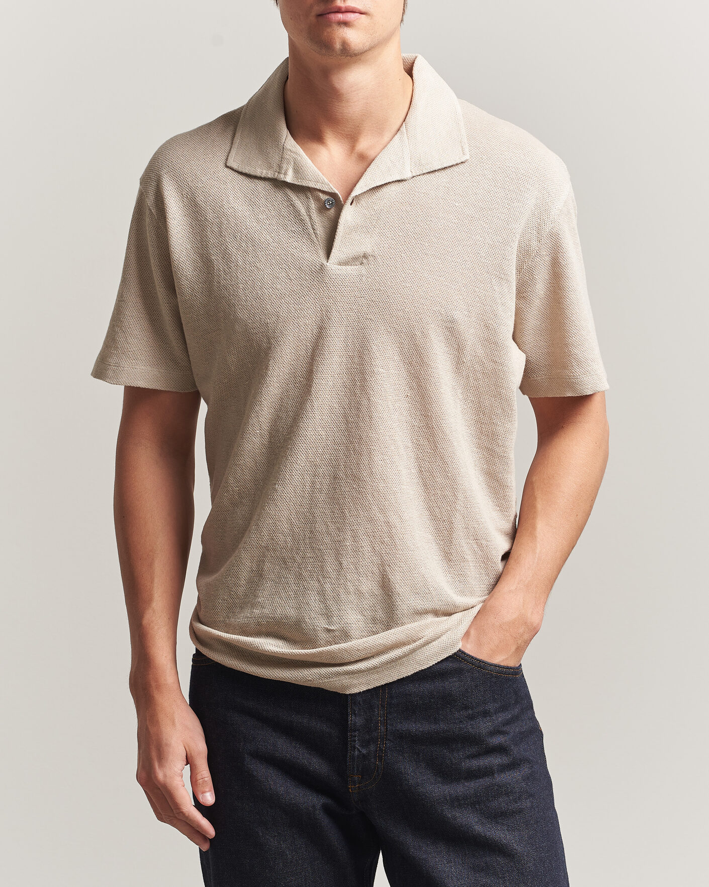 Herren | Poloshirts | Sunspel | Linen Pique Polo Hazelwood