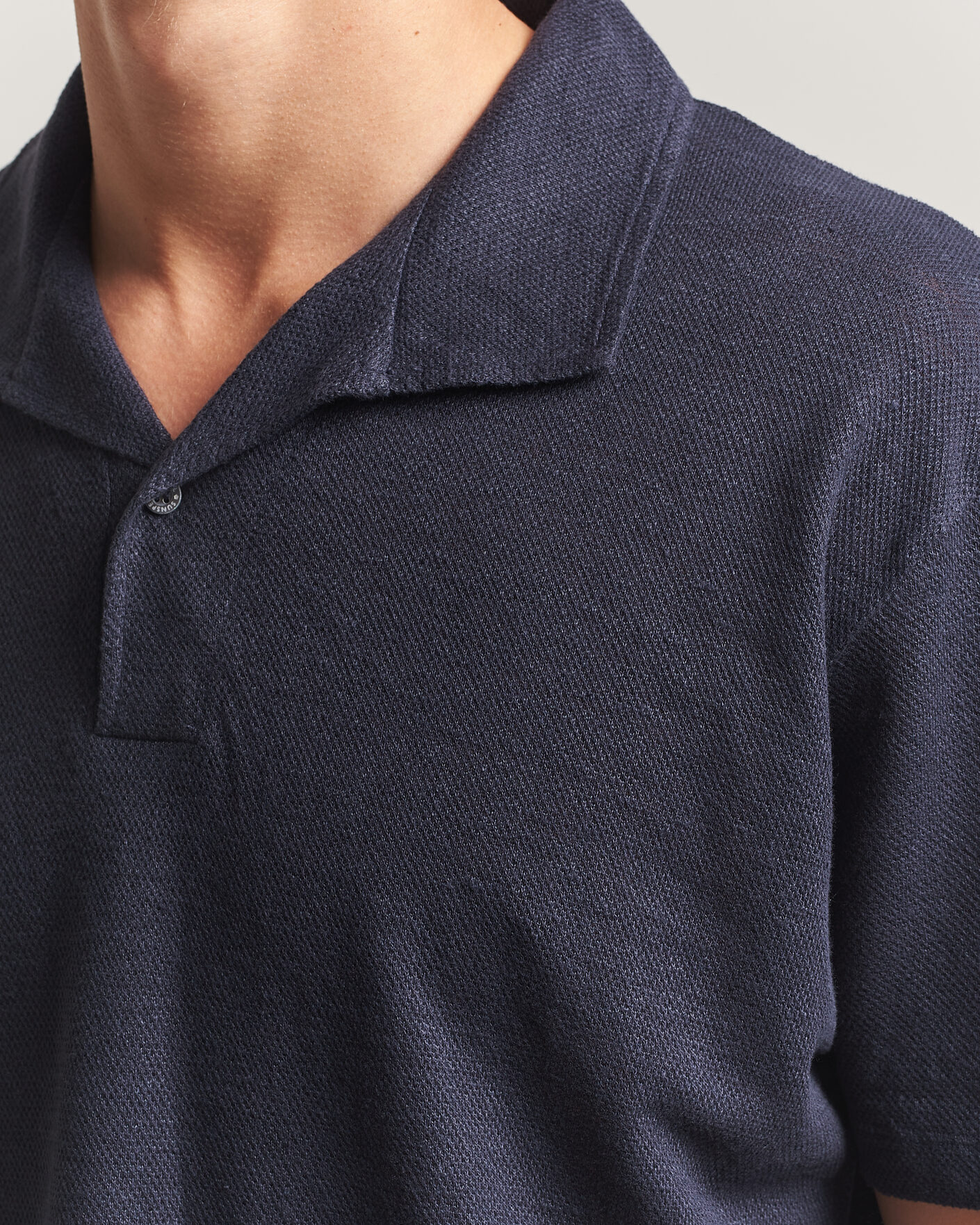 Herren | Poloshirts | Sunspel | Cotton/Linen Pique Polo Navy