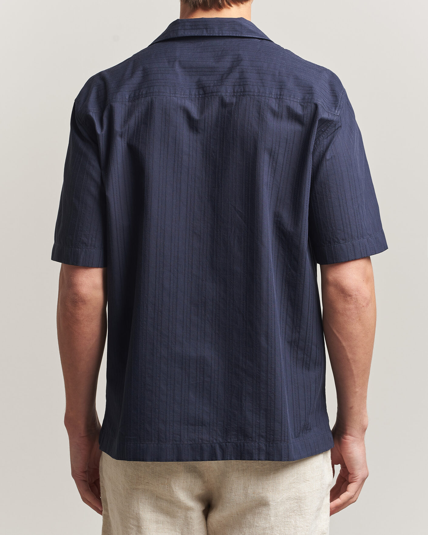 Herren | Hemden | Sunspel | Short Sleeve Textured Stripe Shirt Navy