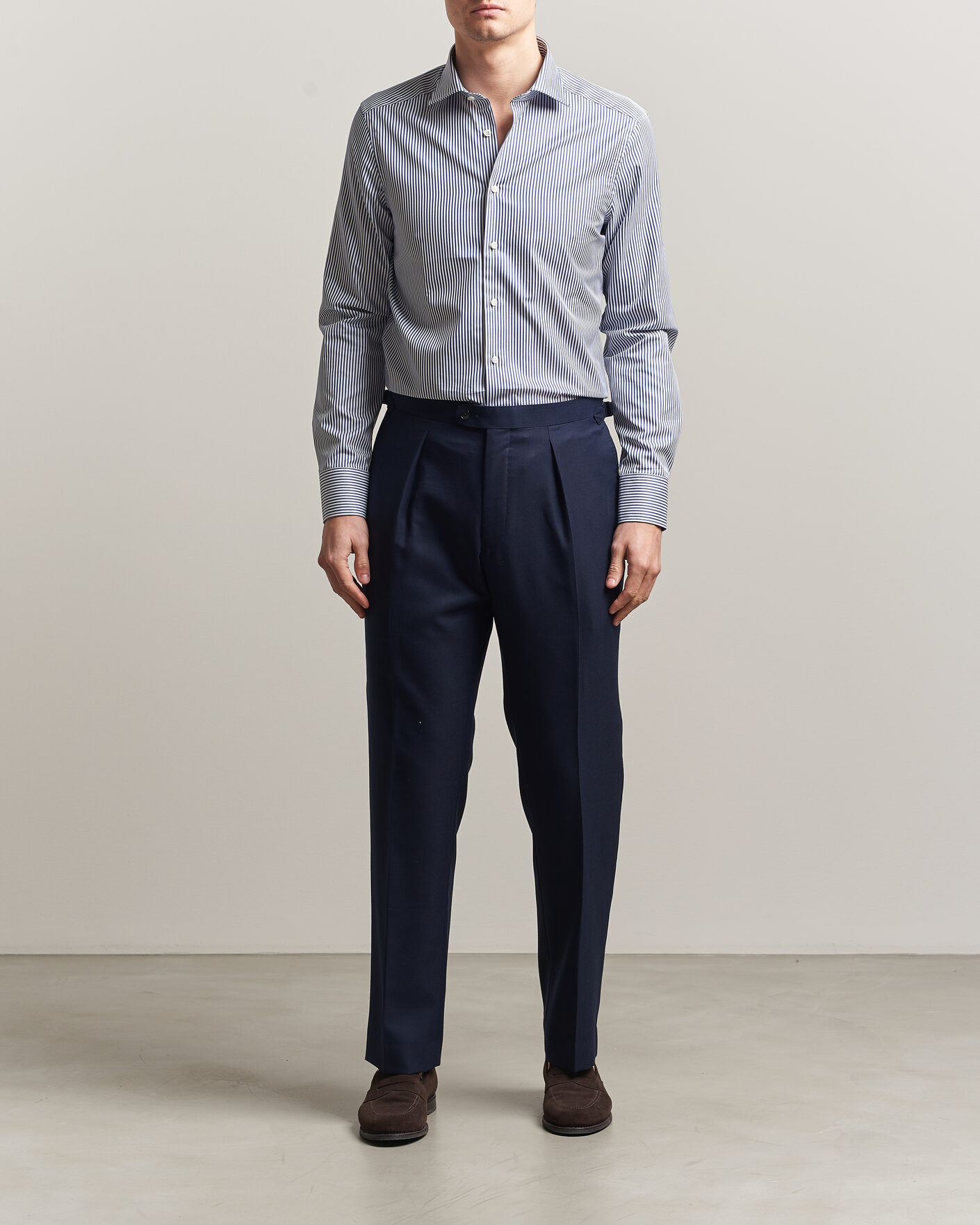 Herren | Hemden | Stenströms | Slimline Stripe Cut Away Shirt Navy