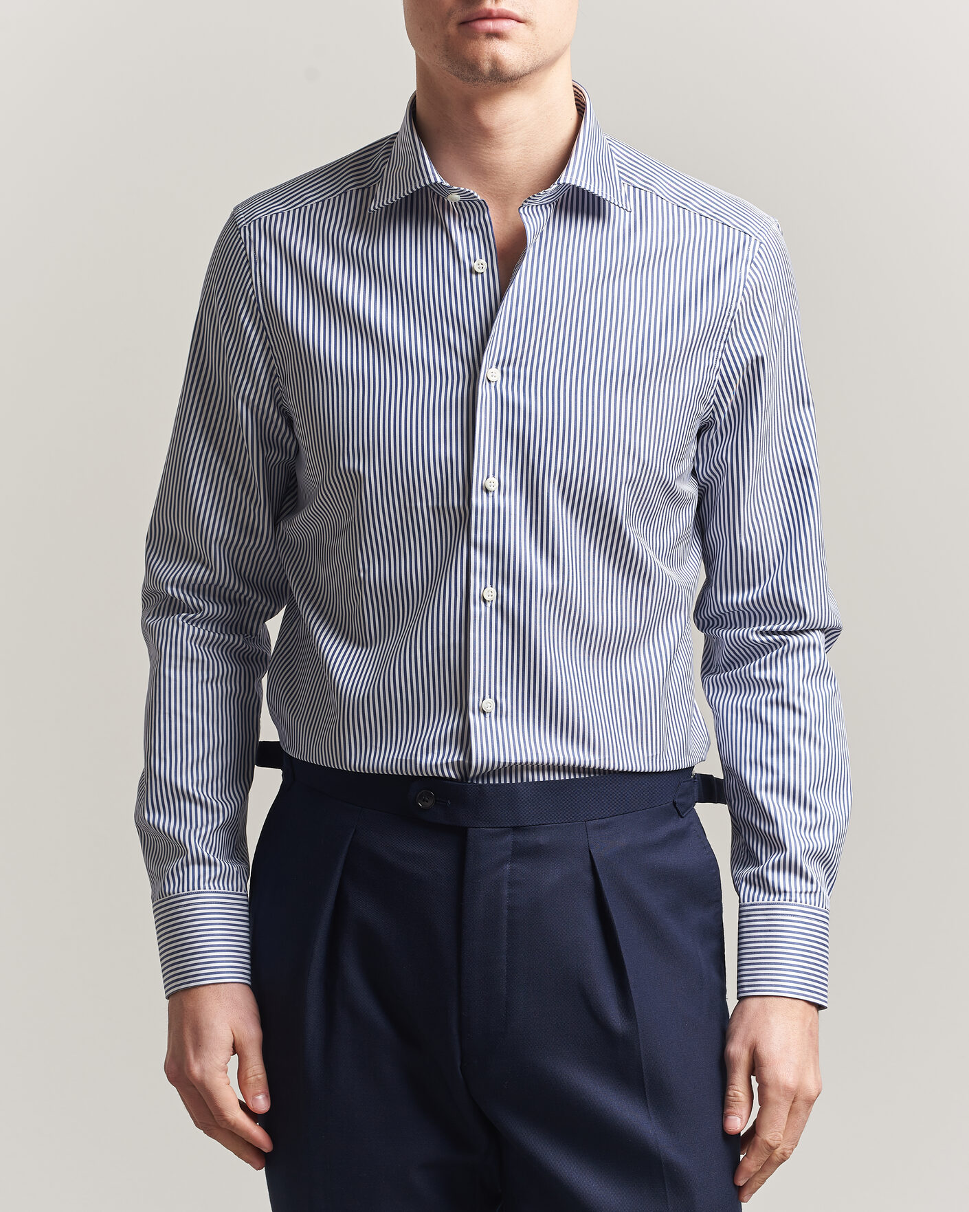 Herren | Hemden | Stenströms | Slimline Stripe Cut Away Shirt Navy