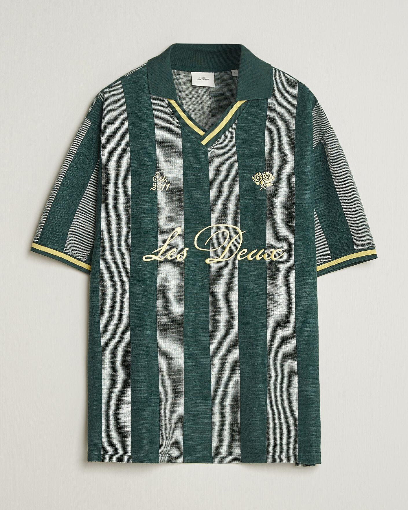 Herren | Neu im Onlineshop | LES DEUX | Stripe Jacquard Football Jersey Pine Green