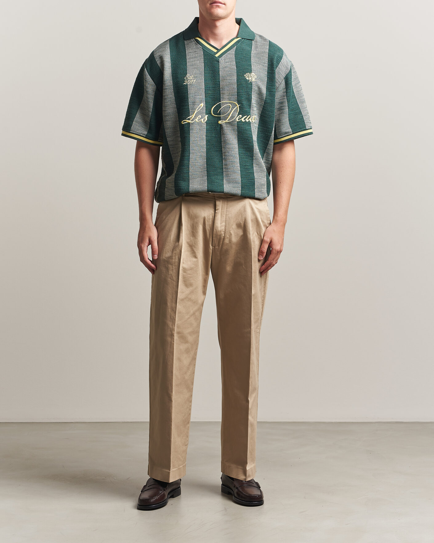 Herren | Poloshirts | LES DEUX | Stripe Jacquard Football Jersey Pine Green