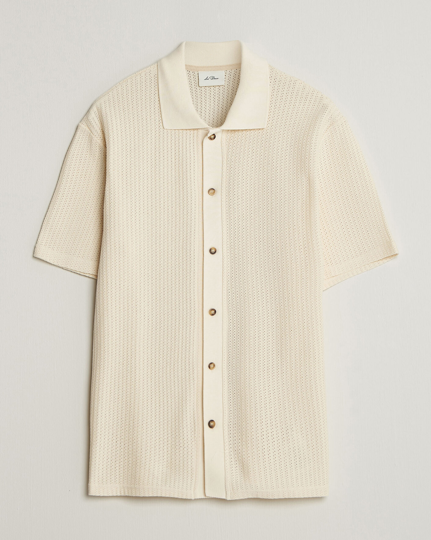 Herren | Hemden | LES DEUX | Pointelle Short Sleeve Knitted Shirt Eggnog White