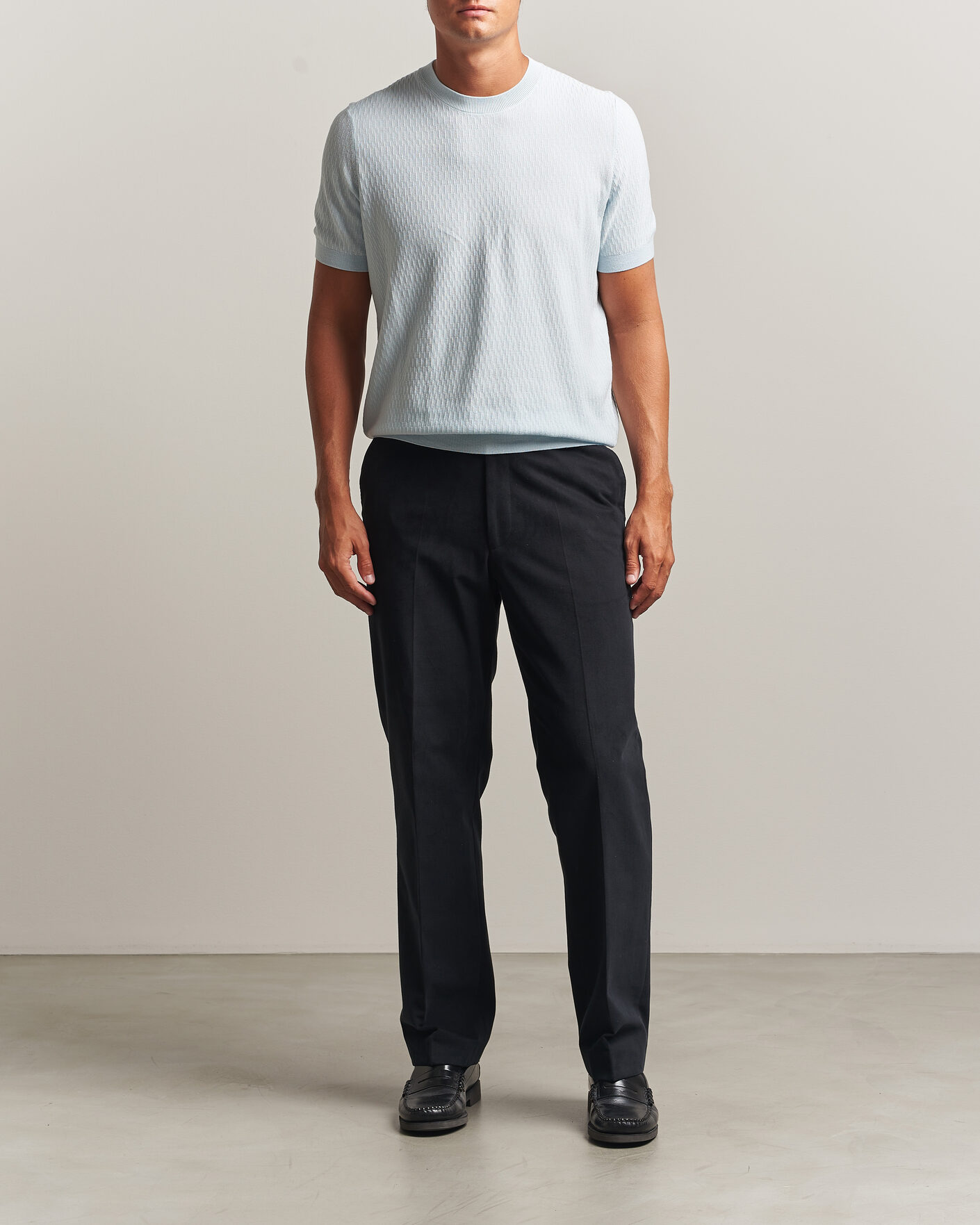 Herren | T-Shirts | BOSS BLACK | Laruso Structured Knitted T-Shirt Open Blue