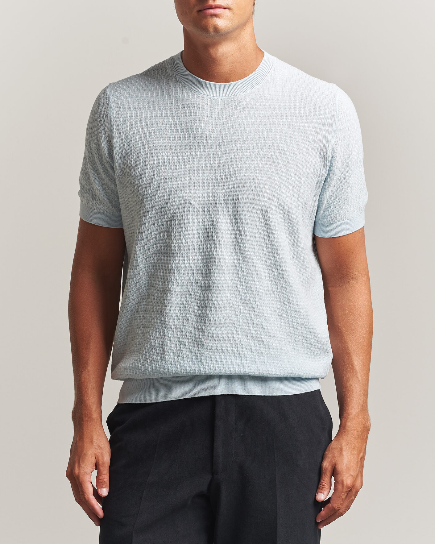 Herren | T-Shirts | BOSS BLACK | Laruso Structured Knitted T-Shirt Open Blue
