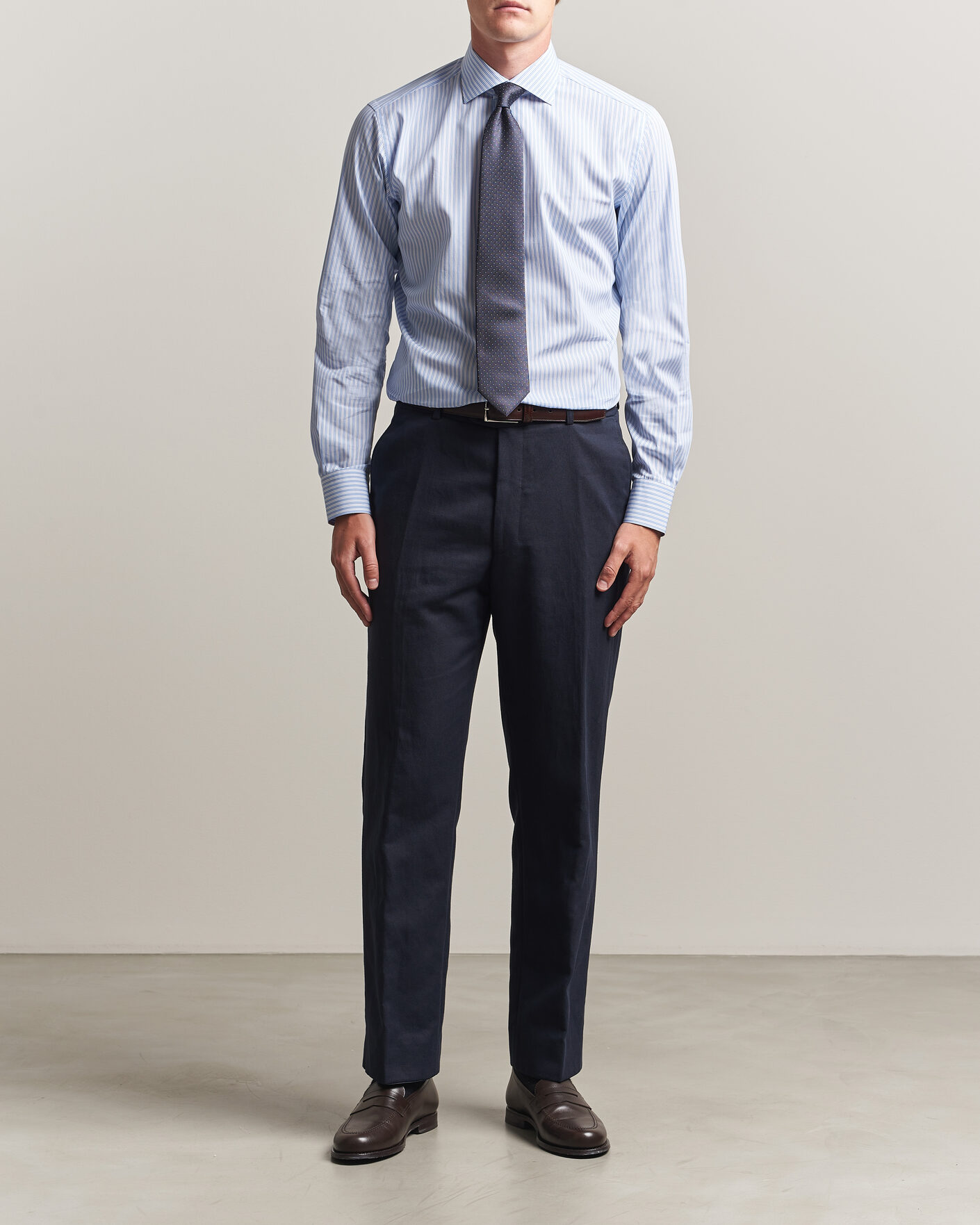 Herren |  | Brioni | Poplin Cotton Dress Shirt Light Blue Stripe