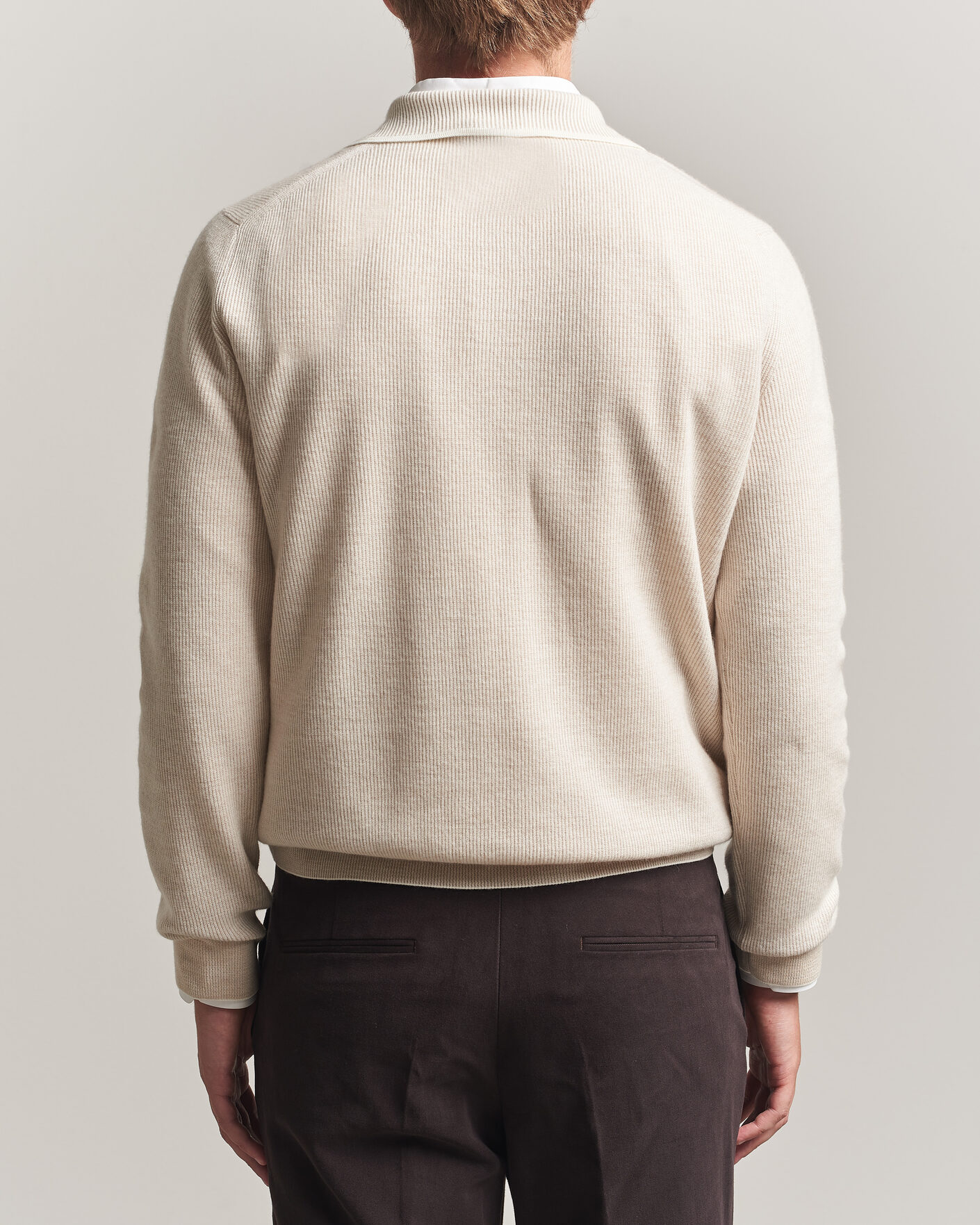 Herren | Pullover | Brioni | Cashmere Rib Knitted Polo Light Beige