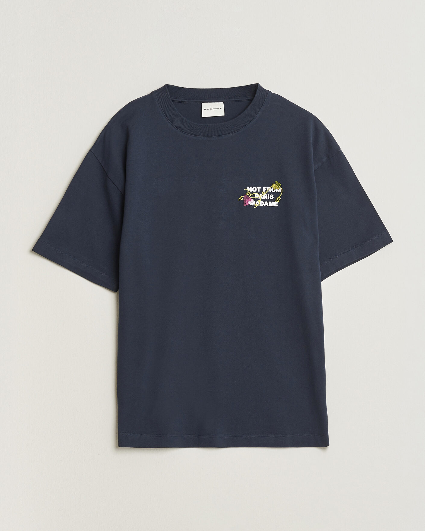 Herren | T-Shirts | Drôle de Monsieur | Vine Embroidered Slogan T-Shirt Navy