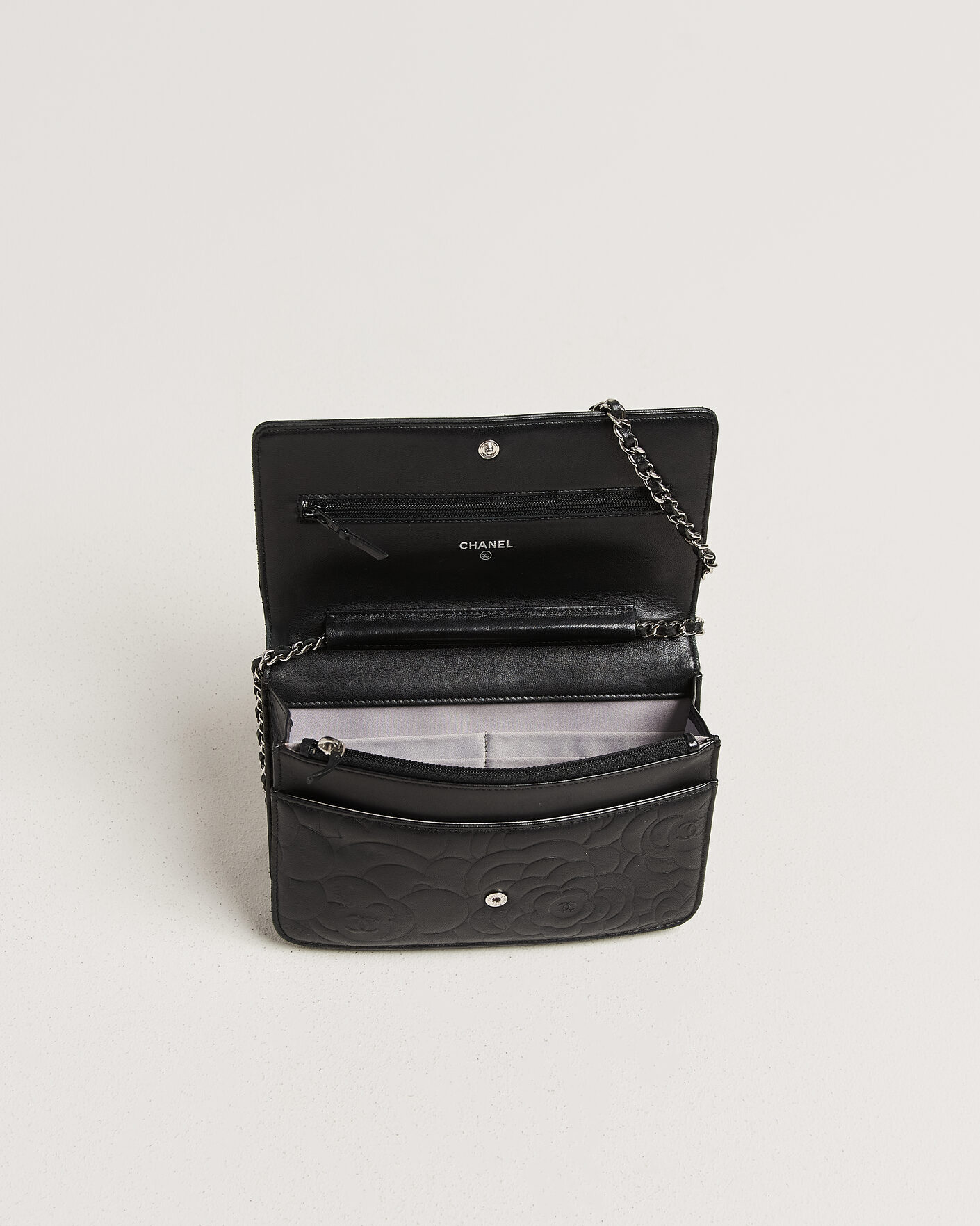 Herren | Pre-Owned & Vintage Bags | Chanel Pre-Owned | Wallet On Chain Camelia Lambskin Black