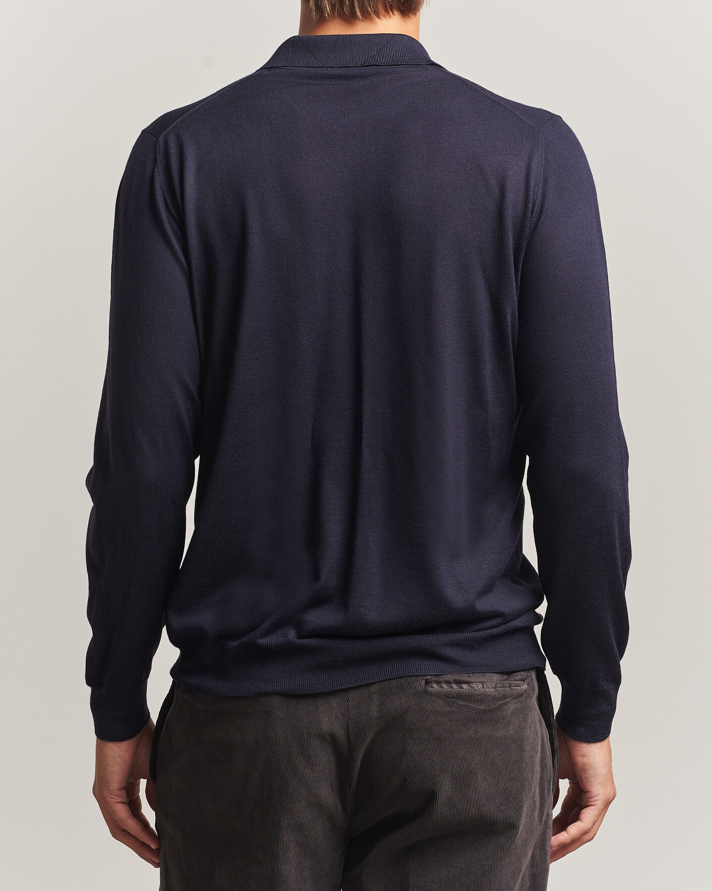 Herren | Pullover | Fedeli | 140s Fine Wool Long Sleeve Polo Navy